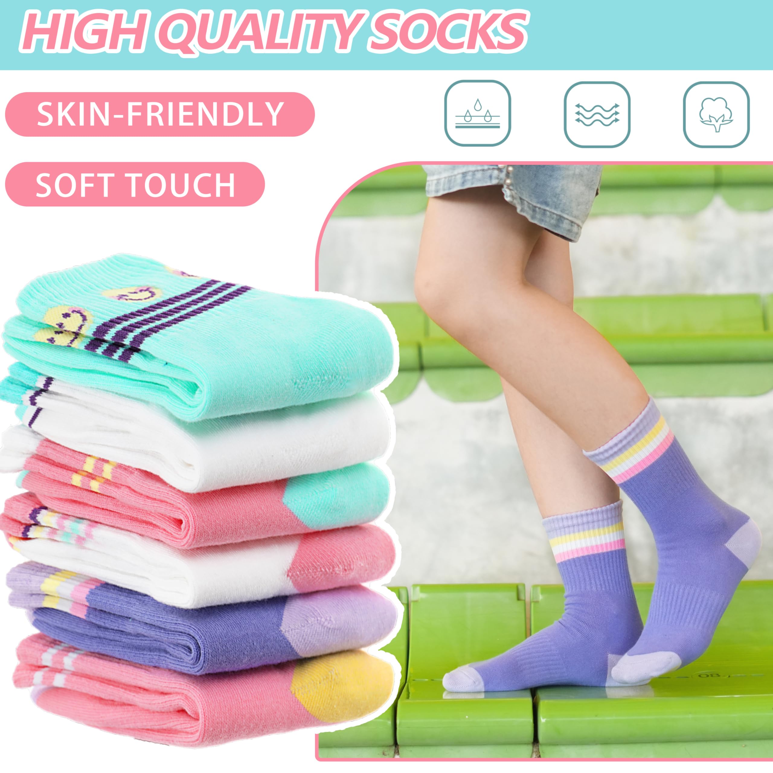 Sandsuced 6 pares calcetines atléticos niñas niños baloncesto deportes algodón respirables suaves actividades aire libre