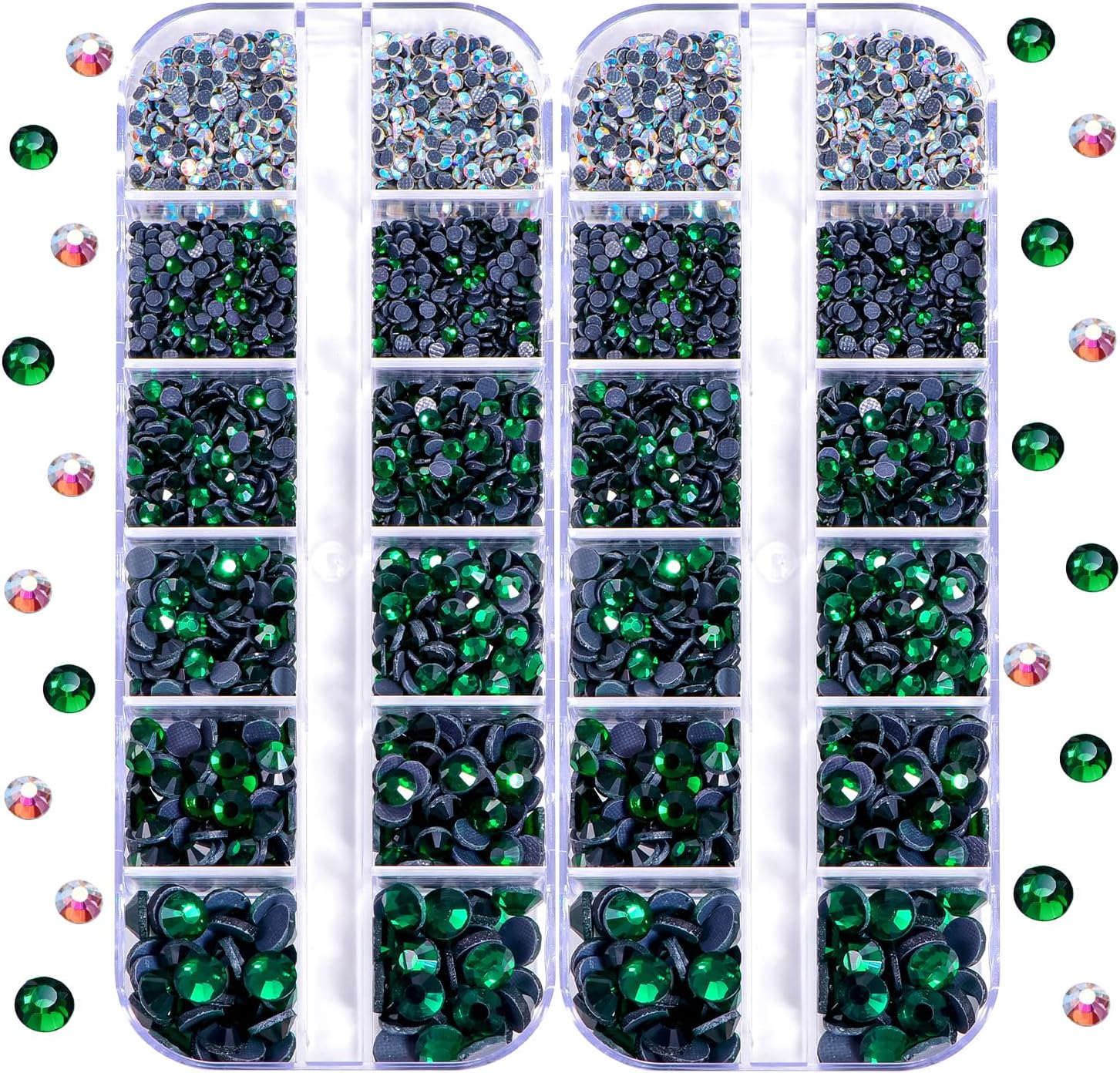 BLINGINBOX DMC Hotfix Rhinestone 2 Box Total 5200 Pieces Mixed Size Round Crystals Glass Gems for Costume Jewelry Making (Emerald)