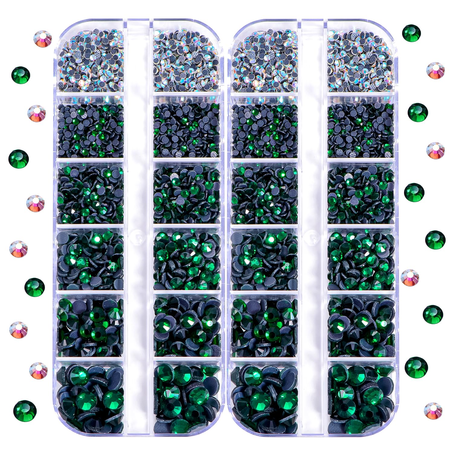 BLINGINBOX DMC Hotfix Rhinestone 2 Box Total 5200 Pieces Mixed Size Round Crystals Glass Gems for Costume Jewelry Making (Emerald)