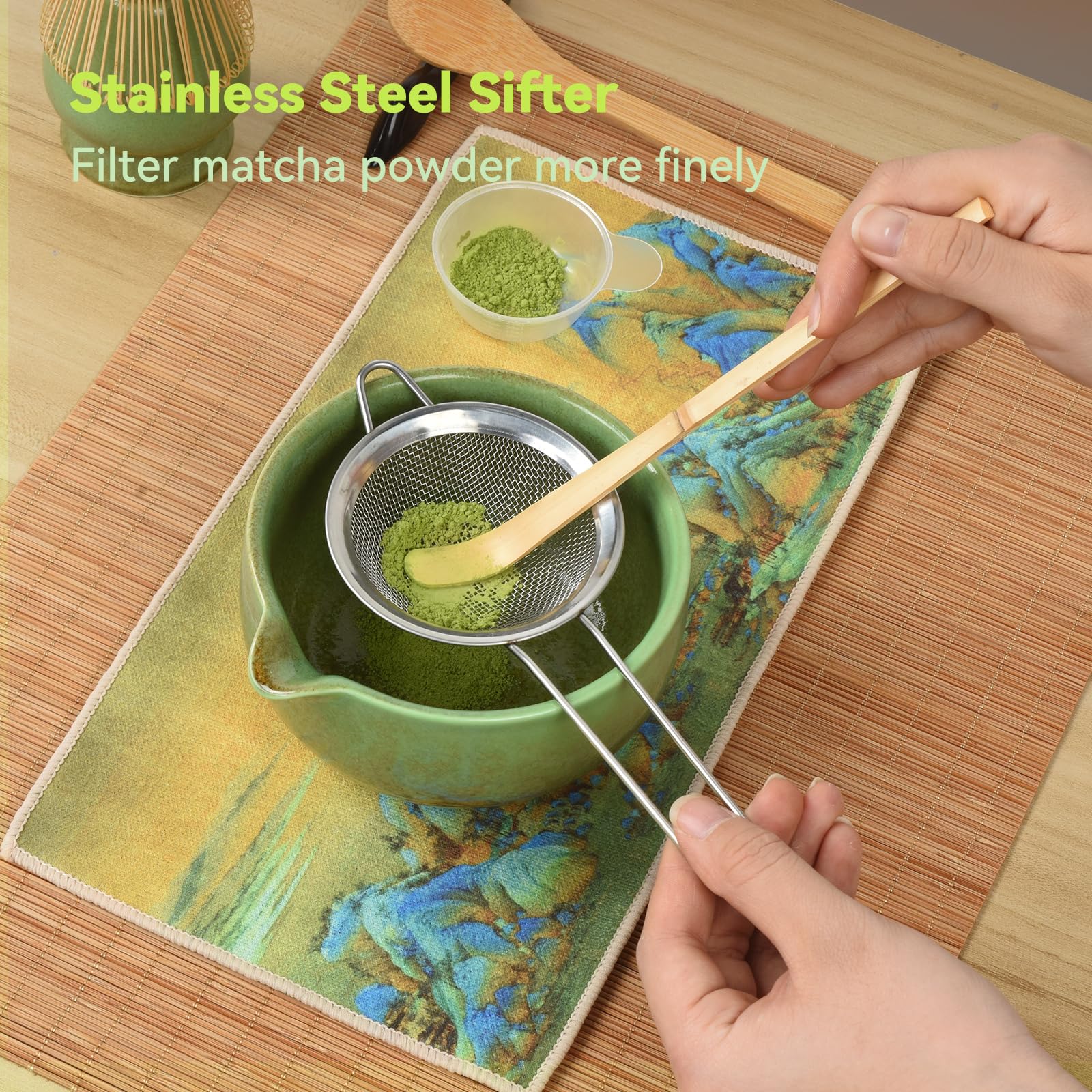OTraki 9 Pezzi Macha Tea Kit, Kit Matcha Completo Accessori Per La Cerimonia Del Tè Giapponese, Ciotole Per Matcha, Paletta, Frusta Per Matcha Fatto A Mano, Confezione Per La Famiglia E Gli Amici