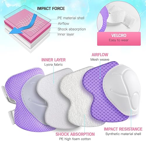 Miniatura 48 de Juego de rodilleras de protección para niños de 3 a 14 años, rodilleras y coderas con muñequeras 3 en 1 para patinaje, ciclismo, bicicleta, patinaje