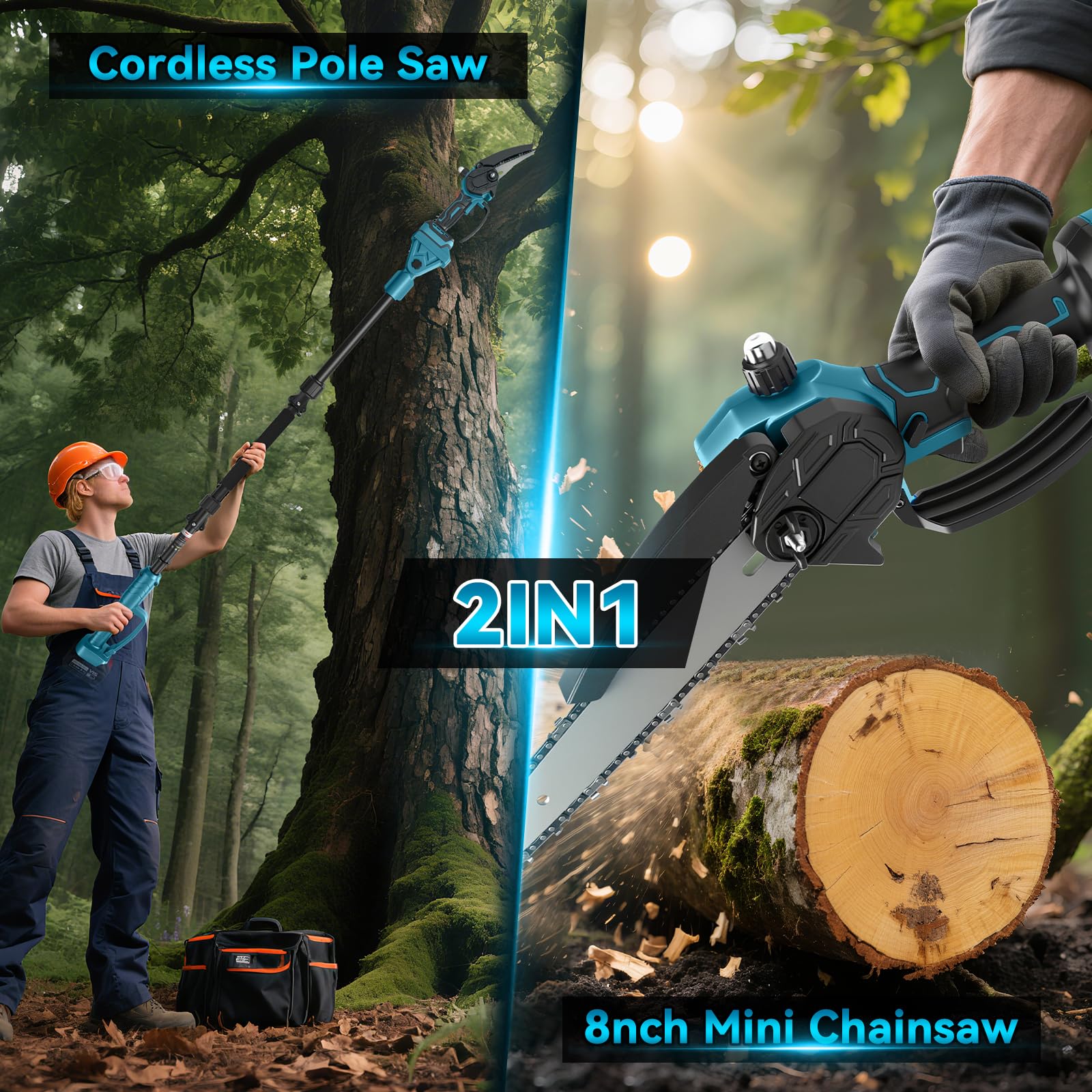 2-in-1 8-Zoll Teleskop-Astsäge bürstenlos Kompatibel mit Makita 18V Akku | Teleskop-Kettensäge, 50 ml Öltank, Arbeitsreichweite 4 m für Baum- und Astschnitt sowie Gartenpflege, ohne Akku