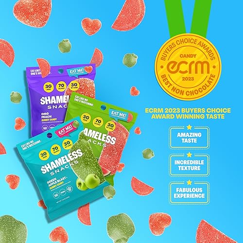 Miniatura 4 de Shameless Paquete de gomitas keto bajas en carbohidratos: sandía, OMG melocotón y manzana verde, sin gluten