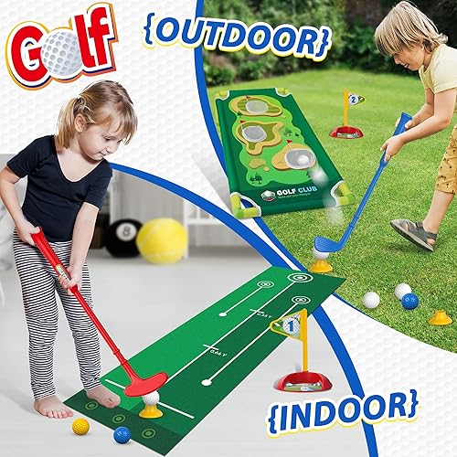 Miniatura 6 de Liberry Juego de golf para niños y niñas de 2, 3, 4, 5 años, carrito de golf mejorado para niños con tabla de golf y tapete de golf, juguetes de