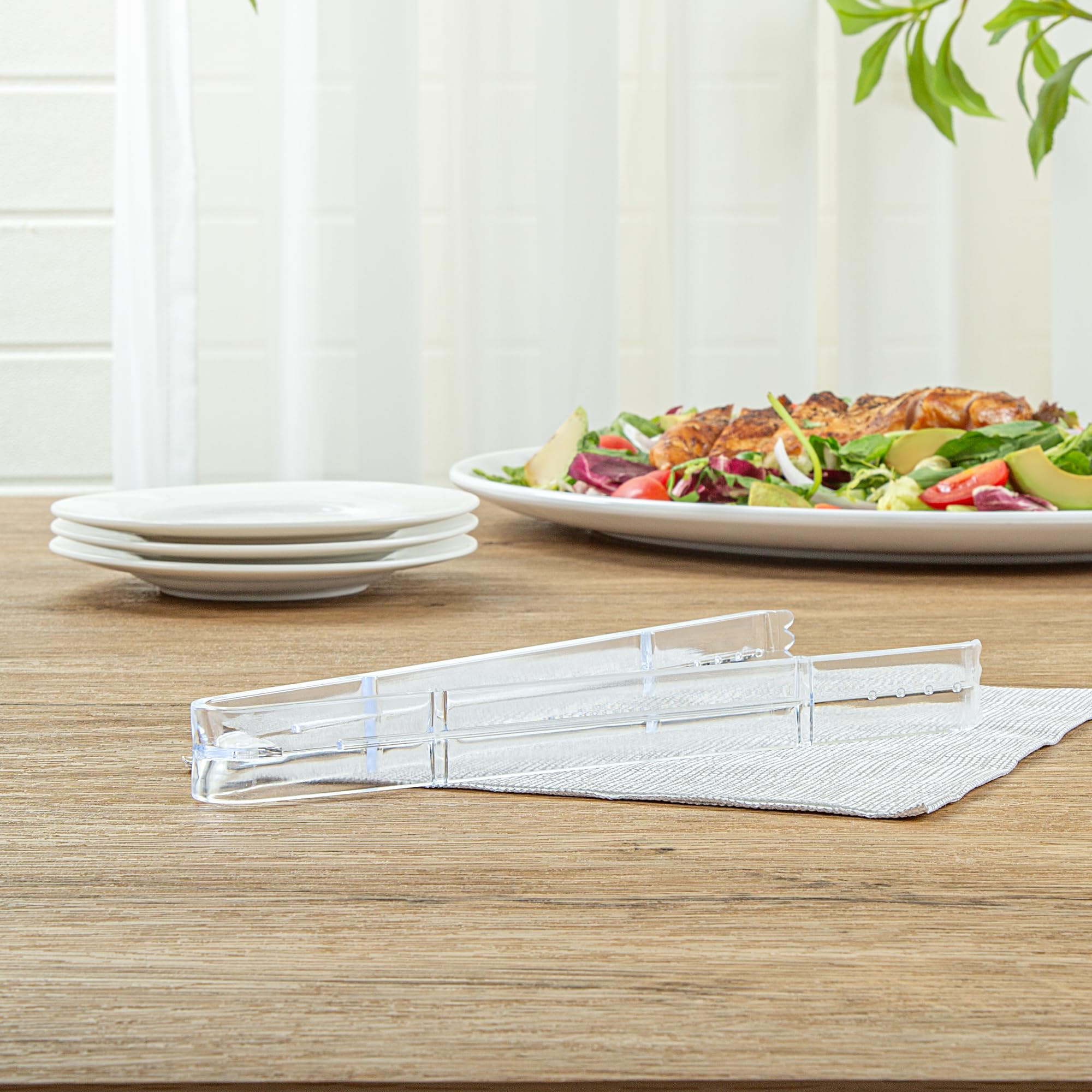 Restaurantware - Cater Tek Pinzas para servir de 9 pulgadas, 10 pinzas desechables para catering, con puntas dentadas, resistentes, pinzas de plástico transparente, mango largo, para bodas, bufés,