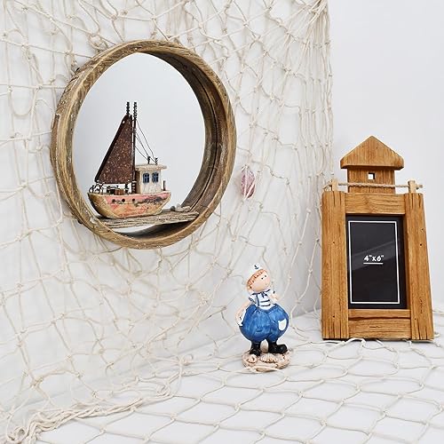 Miniatura 3 de Decoración de pared de madera náutica, espejo circular colgante, letrero de velero, barco de vela de madera, decoración rústica para el hogar, arte