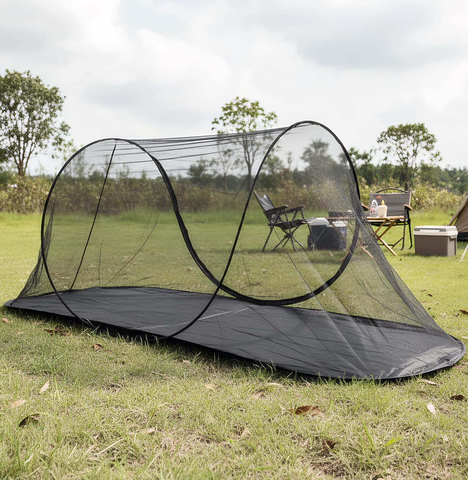 Pop Up Mosquito Tent, Outdoor High-Density Mesh Isolate Tiny Insects, Foldable Mesh Tent for Single Person, Mosquito Net with Storage Bag for Camping Travel Patio, Black