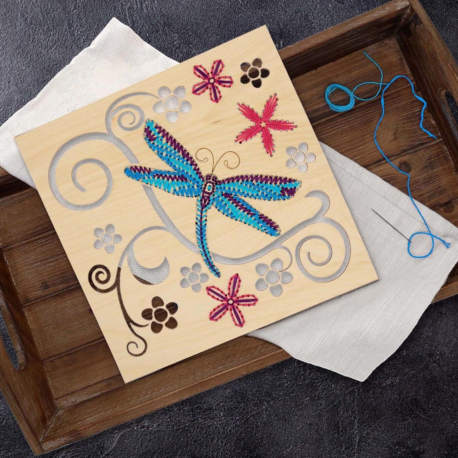 LEISURE ARTS Wood Stitched String Art Kit with Dragonfly Panel - Adult Or Kids Craft - Craft Kits for Teens String Art Kit for Adults 3D 3D Kids 9.75"