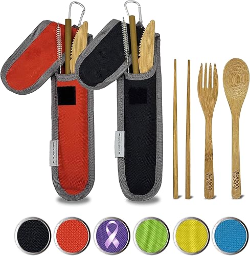 Miniatura 10 de Juego de utensilios de viaje de bambú  Tenedor de bambú, cuchillo, cuchara, palillos, pajilla, cepillo de limpieza para pajilla, bolsa de viaje y