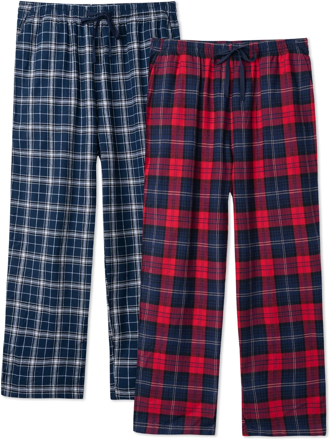DAVID ARCHY Mens Flannel Pajama Pants Soft Cotton PJ Bottoms, Warm Plaid Lounge Sleep Pants with Pockets, Relaxed Fit 2-pack
