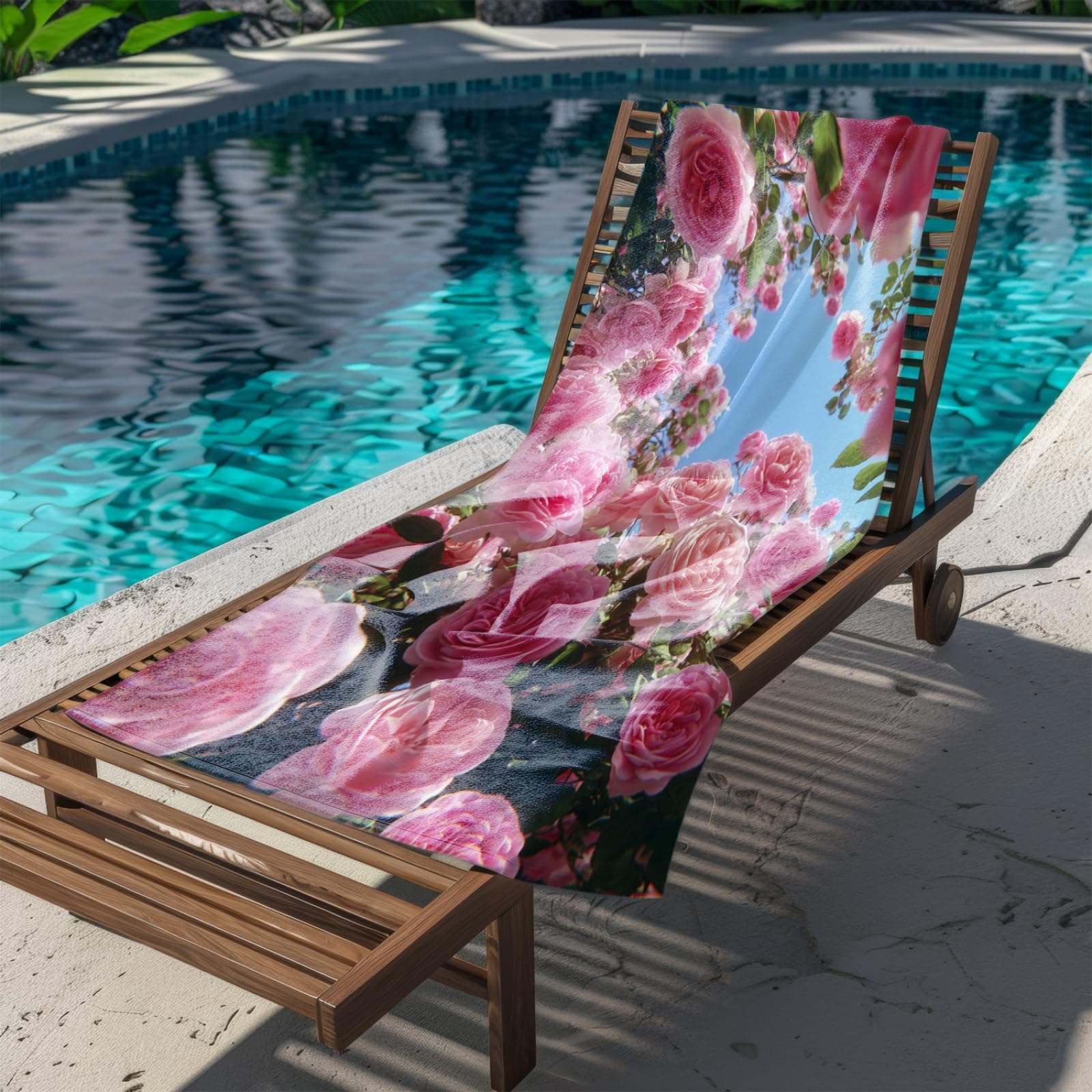 Générique Serviette Microfibre Plage Fleurs Roses Ciel Bleu