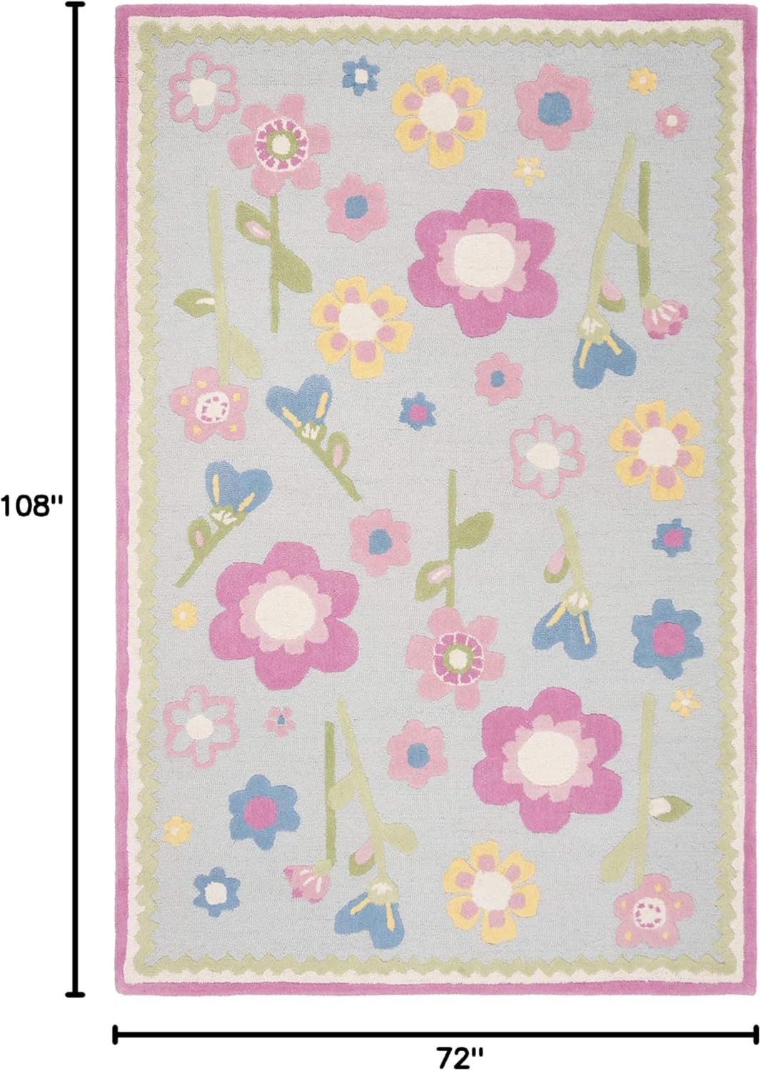 SAFAVIEH Kids Collection Area Rug - 6' x 9', Blue & Multi, Handmade Floral Wool, Ideal for High Traffic Areas in Living Room, Bedroom (SFK311A)