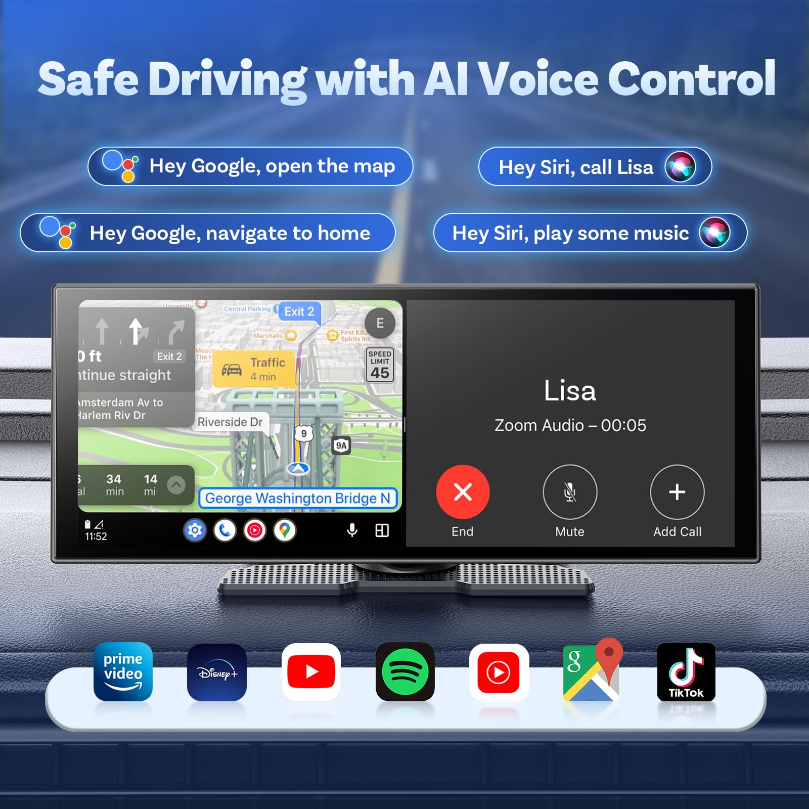 OTTOCAST Ottoscreen AI, Wireless CarPlay Android Auto Display 11,4 Pollici Schermo per Auto Car Play con Telecamera di Retromarcia, con Navigazione Bluetooth FM, Android 15 OS