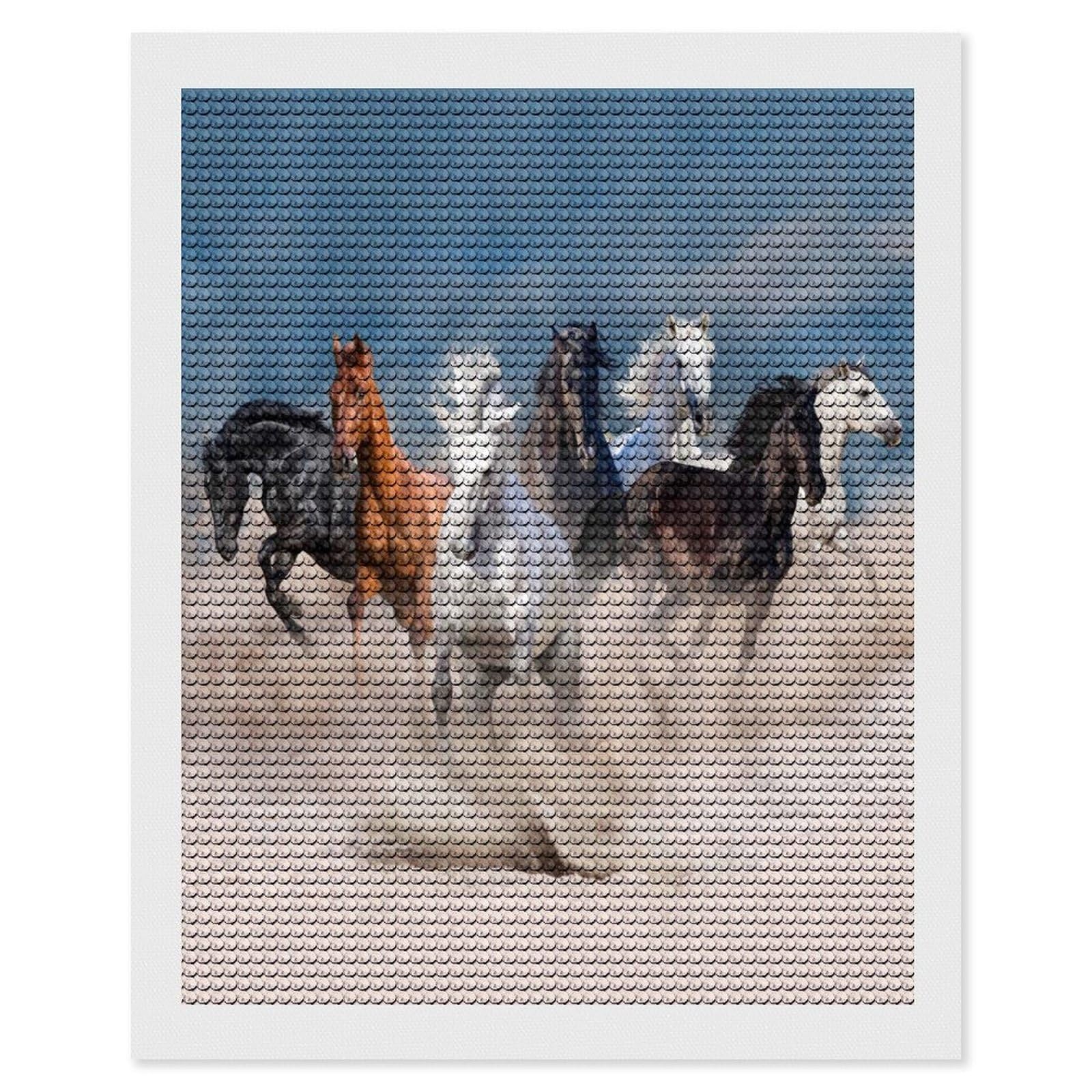 Nclqvjxzkhw Style Horse Herd Run In Desert Storm Diamond Art Painting For Adult Round Diamonds Pictures Arts Crafts Home Wall Decor 16"X20"