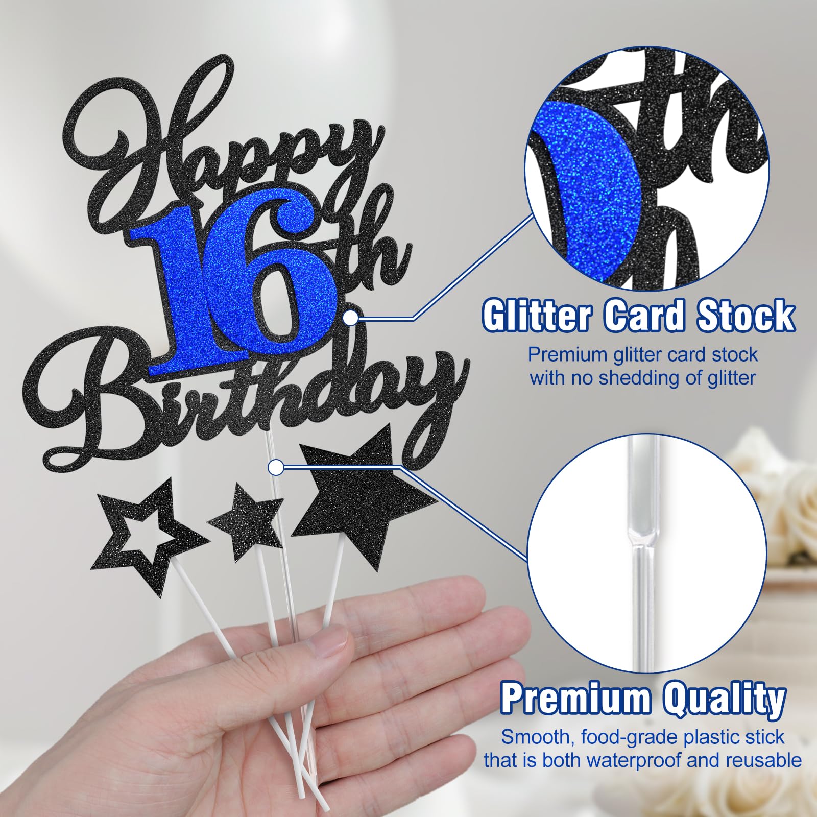 Cartello di benvenuto per i sedici anni con glitter blu: decorazioni per feste reali (download immediato) - Italia