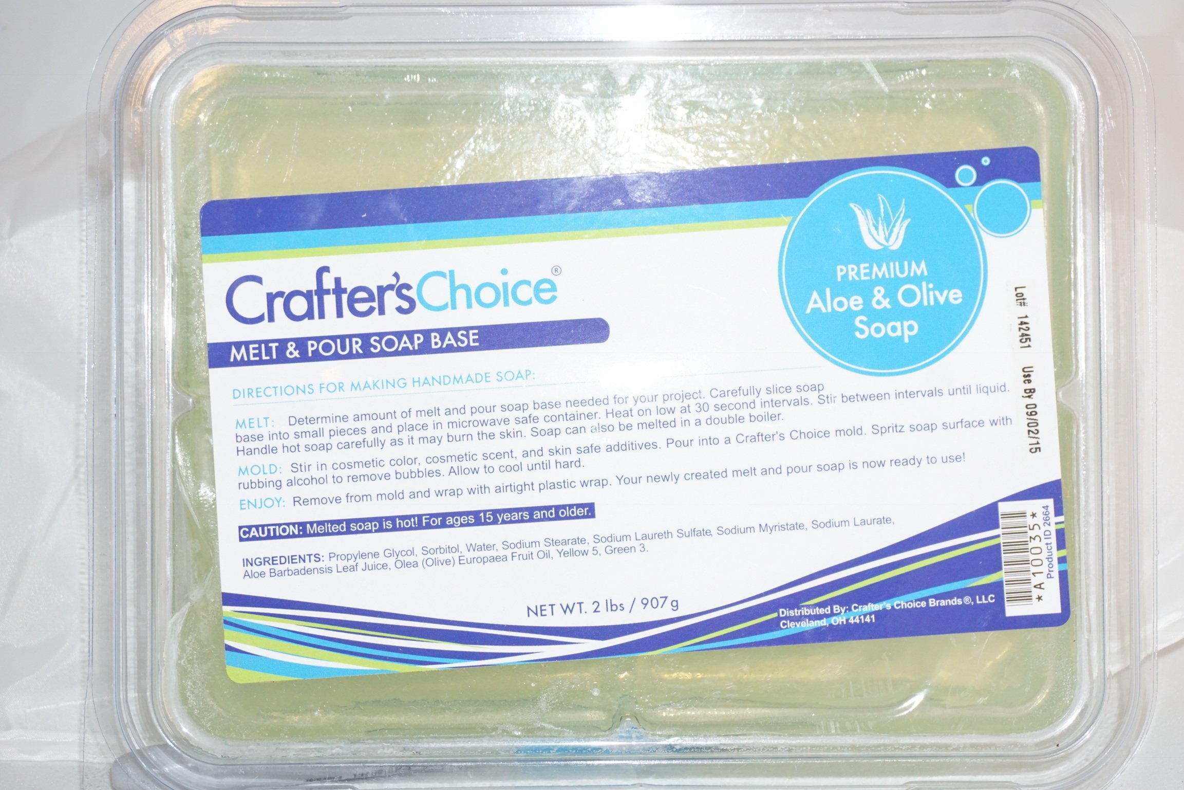 Crafter's ChoicePremium Glycerin Melt and Pour Soap Base for Soap Making and DIY Crafting Projects, 2LB Block (Aloe Vera & Olive)
