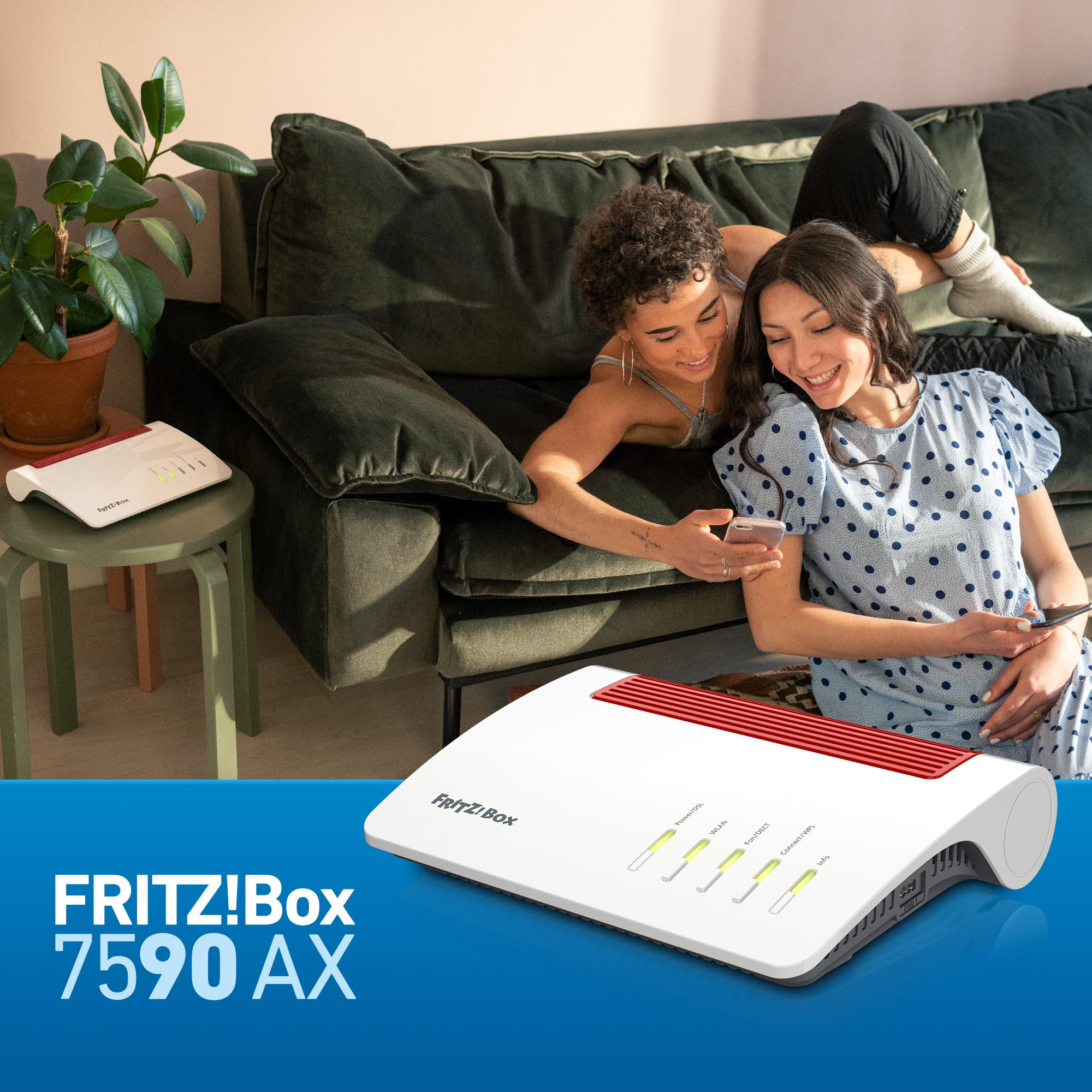 FRITZ!Box 7590 AX Exclusive Edition (Wi-Fi 6 Router 2.400 Mbit/s (5 GHz) e 1.200 Mbit/s (2.4 GHz), con chiavetta USB SanDisk, Mesh Wi-Fi, base DECT) | Wi-Fi dual-band (2,4+5 GHz) stabile per tanti dispositivi, Wi-Fi Mesh smart, incl. chiavetta USB SanDisk