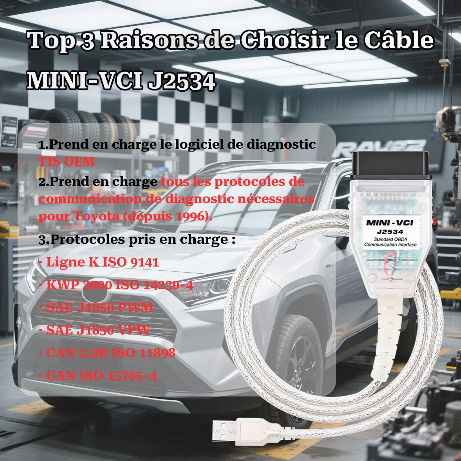Câble Mini VCI J2534 pour Toyota Techstream-Dernière Version V18.00.008