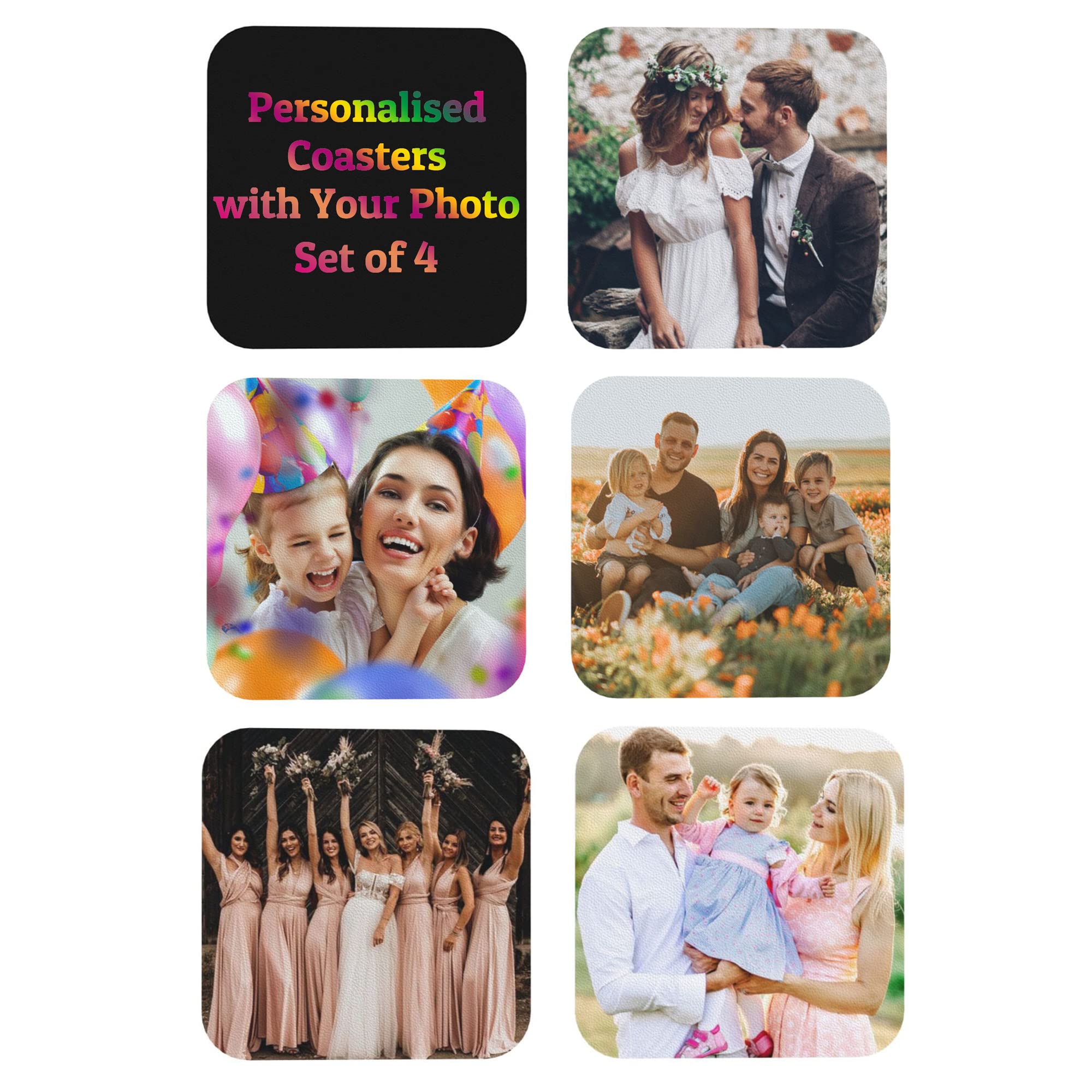 Personalised Costers for Drinks Personalised Coasters Set of 6 Custom Photo Coasters Add Own Picture for Kitchen, Home Accessories, Office, Bar