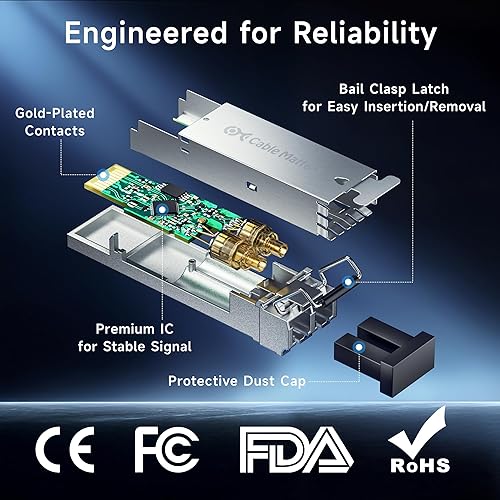 Miniatura 6 de Cable Matters Paquete de 2 módulos transceptores de fibra multimodo 1G 1000BASE-SX SFP a LC, 1.25G, 800 nm, fibra MMP hasta 1,640.4 ft para Cisco