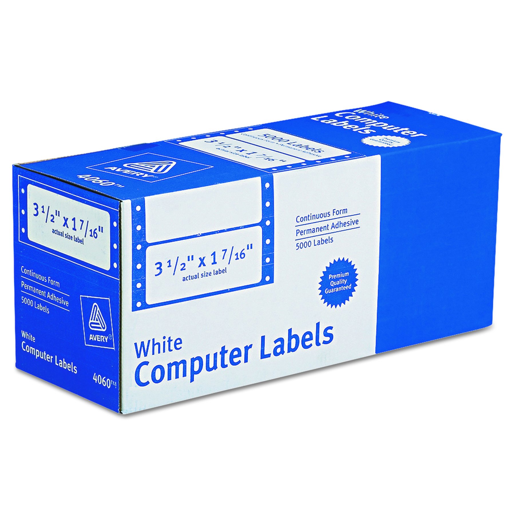Avery Dot Matrix Printer White Addressing Labels, 3-1/2" x 1-7/16", 1 Across, 5000/Box (4060)