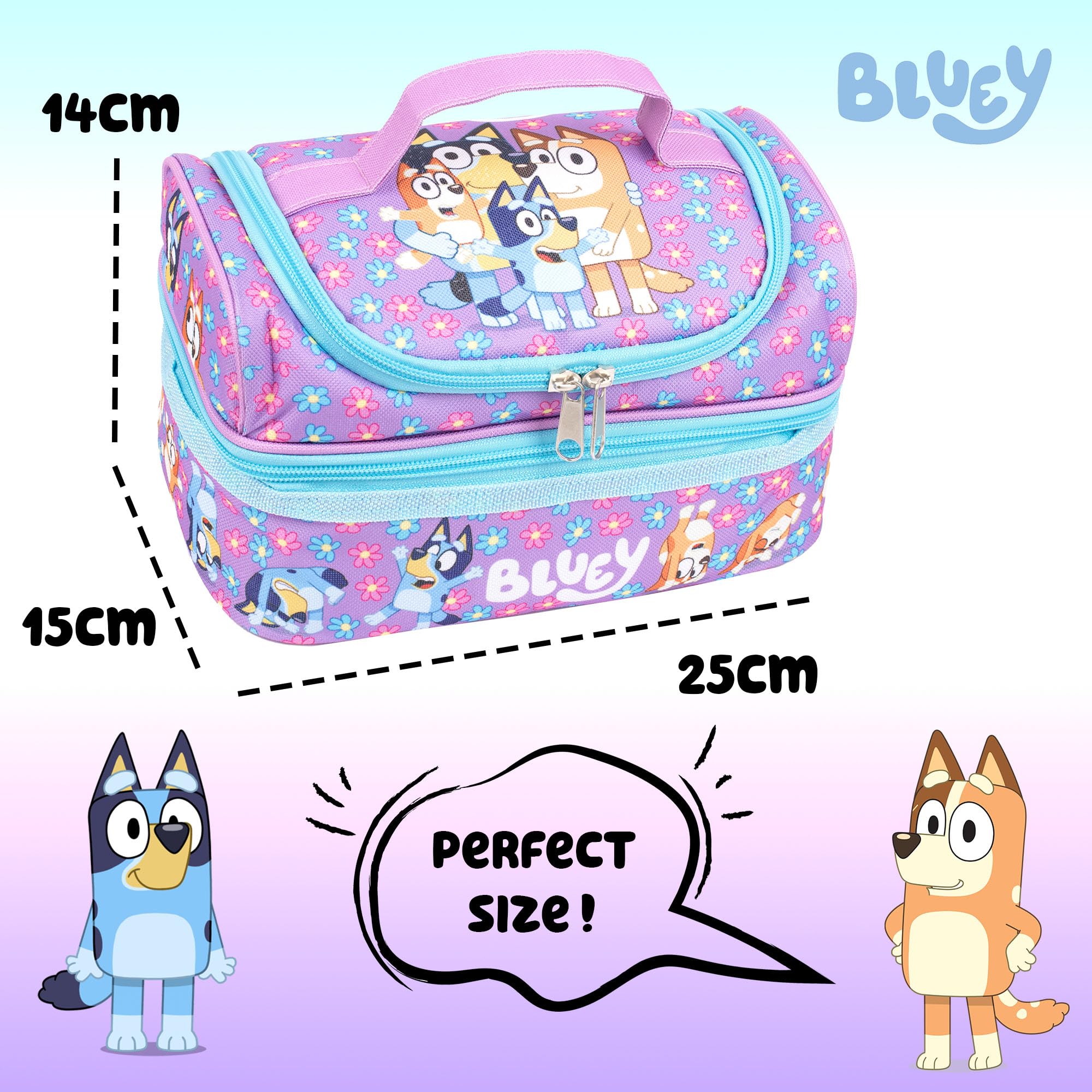 Bluey - Borsa per il pranzo per la scuola per bambini - Borsa per snack multi-scomparto per ragazze e ragazzi - Isolamento termico e grande capacità - Viola