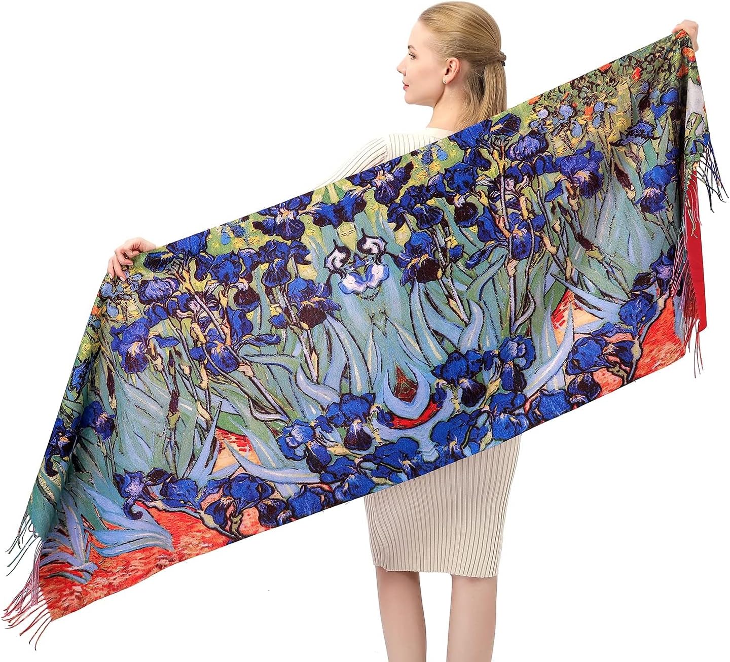 XINYUN Women's Fashion Scarf with Art Printed Tassel Soft Cashmere Warm Large Blanket Wrap Shawl for gift - Image 3