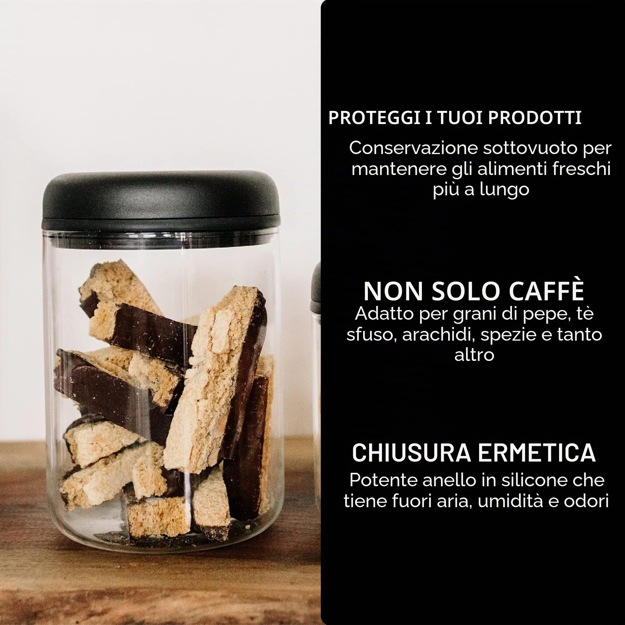 Fellow Contenitore per il vuoto per la conservazione di caffè e alimenti, pompa per vuoto integrata, chiusura ermetica 1,2 litro Vetro trasparente