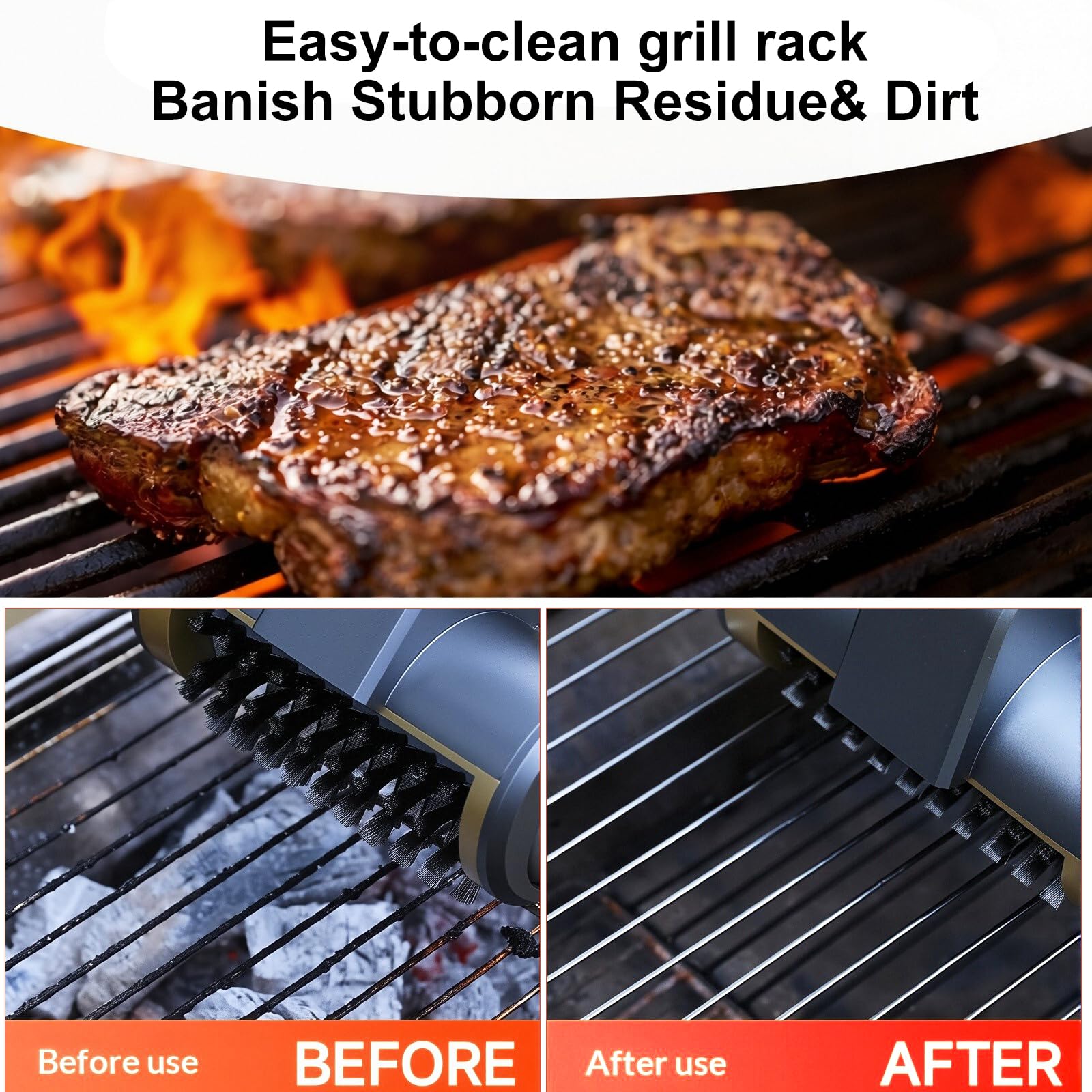 Transplant ‌Pulisci Griglia BBQ Elettrico, Spazzola Elettrica Per Barbecue，Senza Fili con 3 Accessori Barbecue, 3 Velocità, Resistente all'Acqua, in Acciaio Inossidabile per Griglie in Ghisa e Plancha