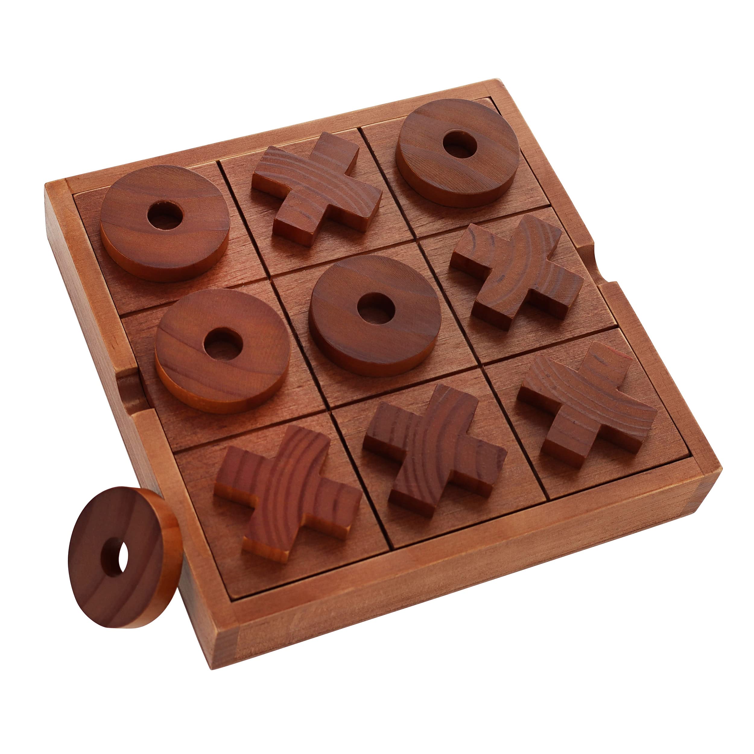 Large Tic Tac Toe Game Outdoor Game Table - 8.6 x 8.6in Wooden Table Top Games with Hiding Box