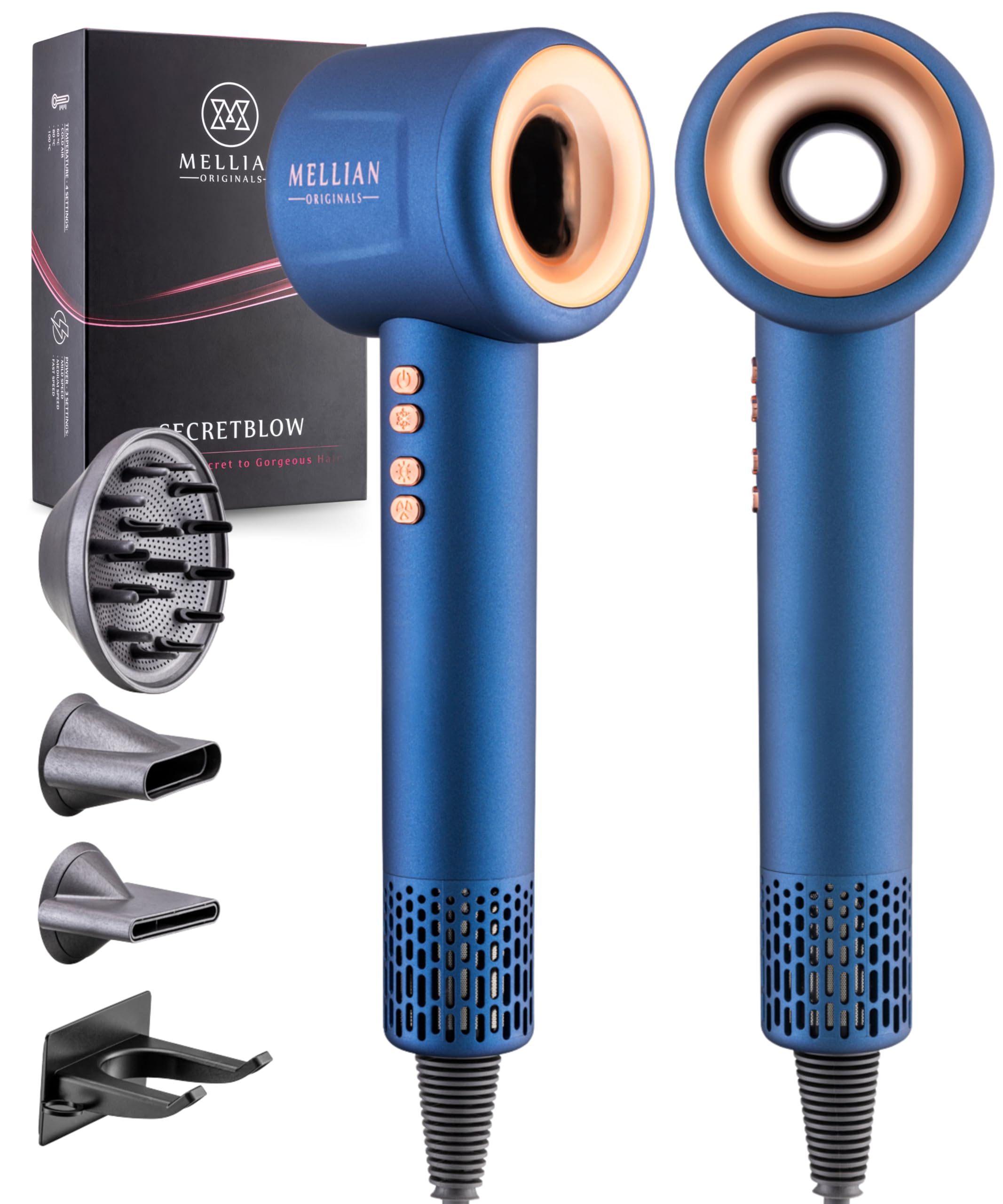 Mellian SecretBlow Secador de Pelo Profesional Iónico - Fohn con Diffusor - 2200W - 110.000RPM