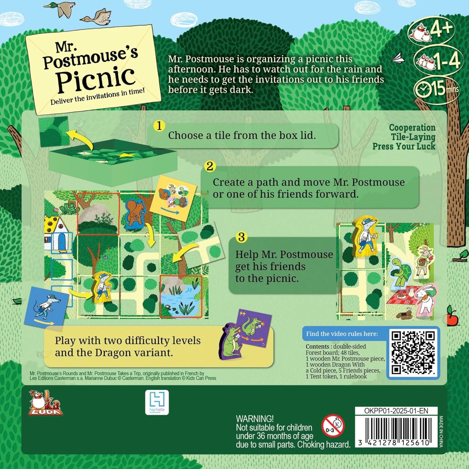 GIGAMIC Mr. Postmouse’s Picnic | Adorable Animal Adventure Board Game for Kids | Help Mr. Postmouse Get His Friends to the Picnic | Cooperative Tile Flipping Kids Game | Ages 4+ | 1-4 Players | 30 Min