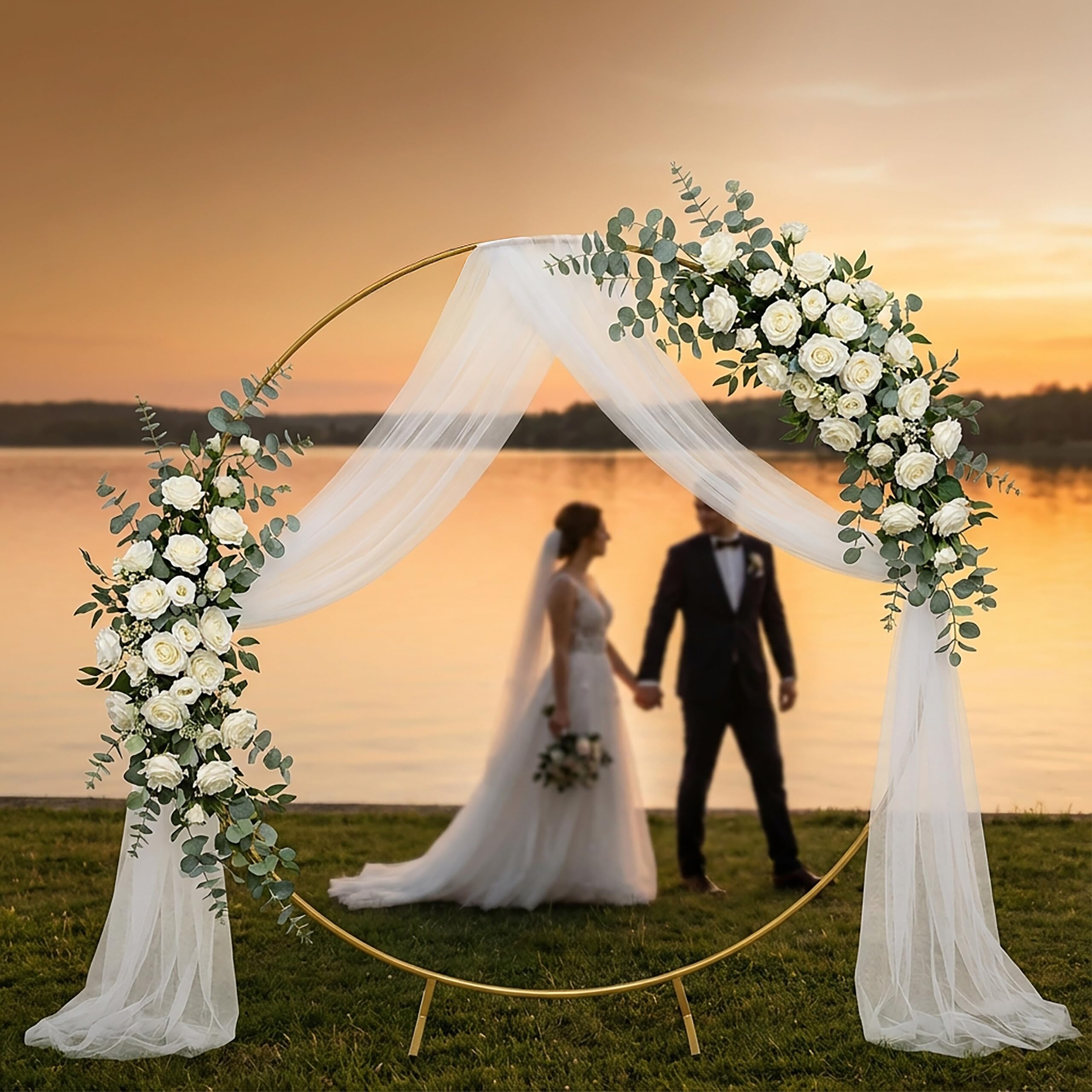 Relaxdays Arche Ronde en métal dorée pour Mariage, Anniversaire, fiançailles, Fleurs, Ø 195 cm, Arc décoratif