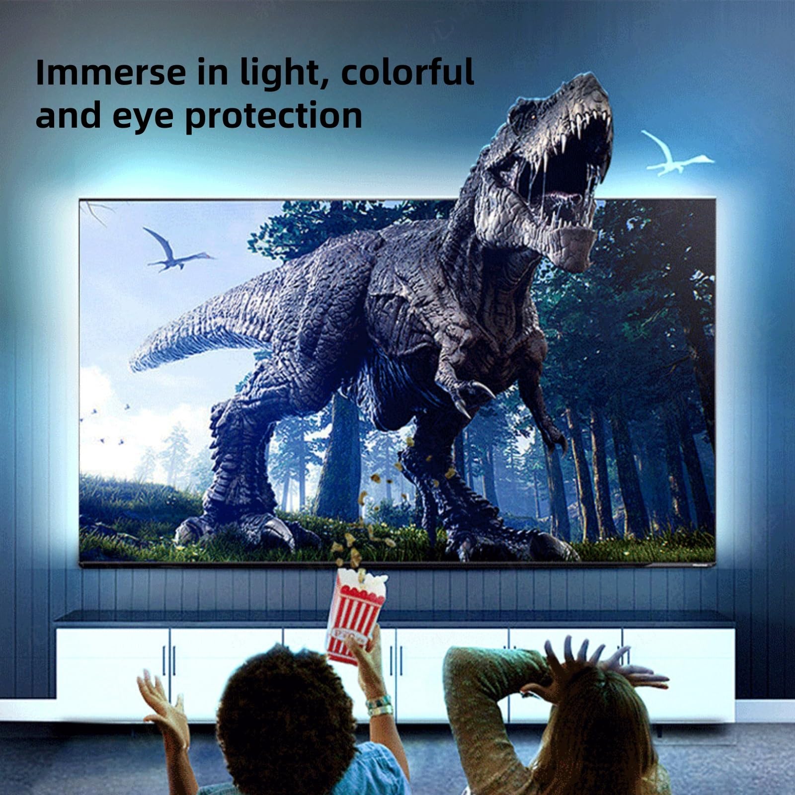 Tira De Luz Led para TV Graffiti Inteligente TV Luz Ambiente TV Led Retroiluminación Tira De Luz con La Pantalla Luz De Fondo Síncrono Streaming De Color Control De Voz App(55-65in)