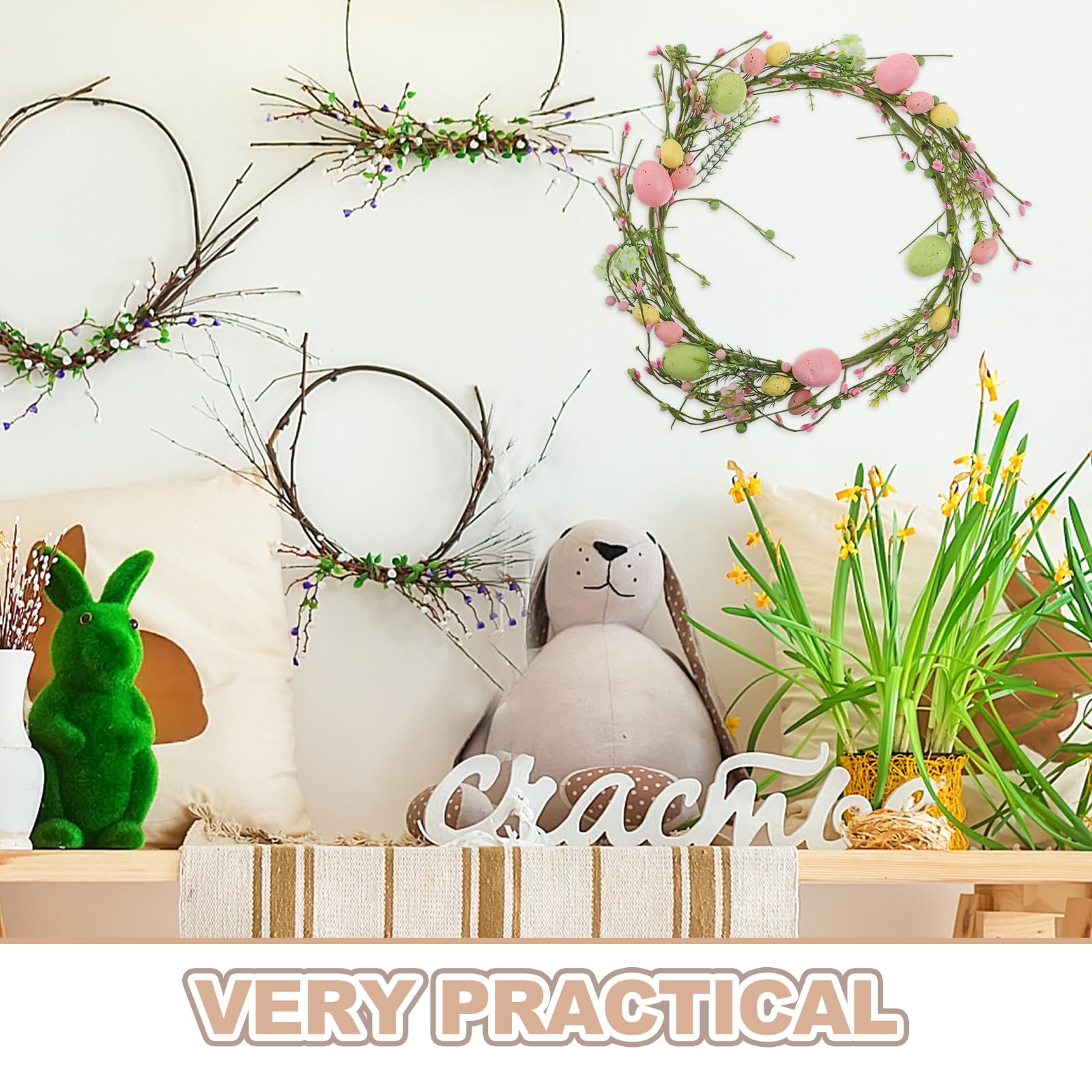 Ghirlanda Pasquale Artificiale con Uova e Bacche, Decorazione da Appendere per Porta D’ingresso, Corona Primaverile Riutilizzabile per Feste e Ambienti Interni ed Esterni