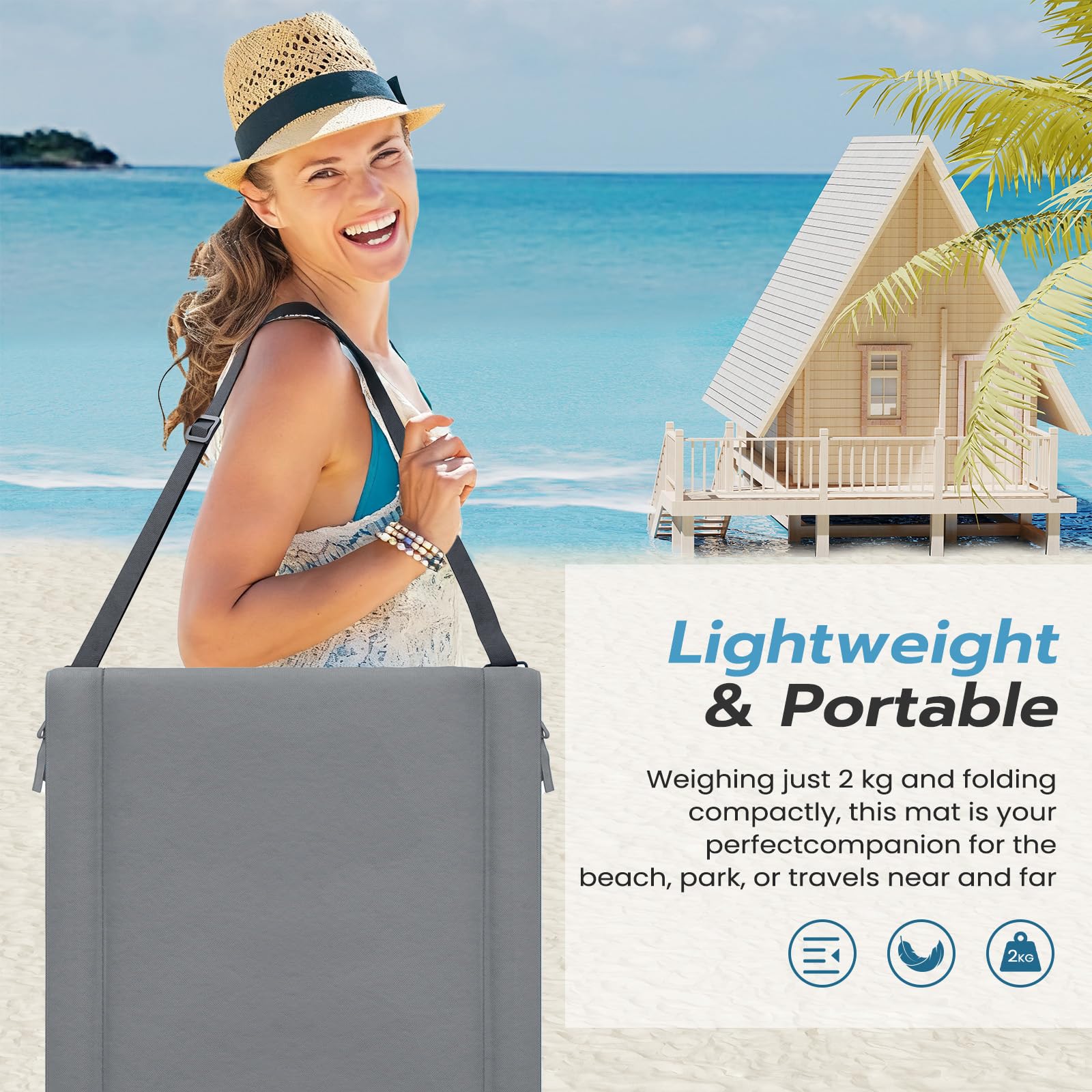 UDPATIO Set di 2 Tappetino da Spiaggia Pieghevole con Schienale Regolabile, Lettino da Spiaggia Reclinabile Leggero con Tasca, Sdraio da Campeggio Portatile per Giardino e Terrazza – Grigio