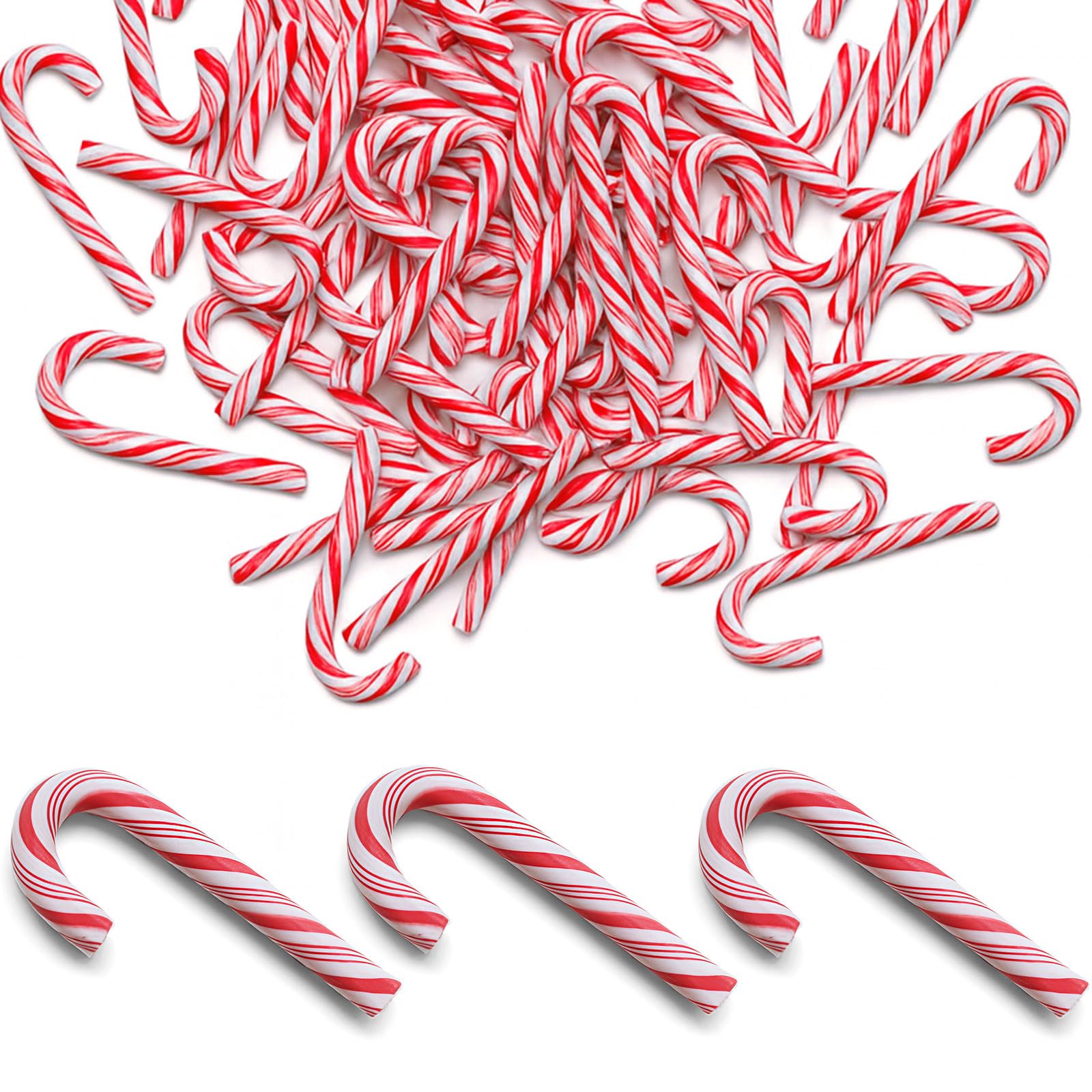 MUNSKT 50 PCS Red White Candy Canes Plastic Candy Canes Christmas Glitter Candy Cane Candy Cane Christmas Decorations Mini Candy Garland Ornaments for Xmas New Year Party Supplies