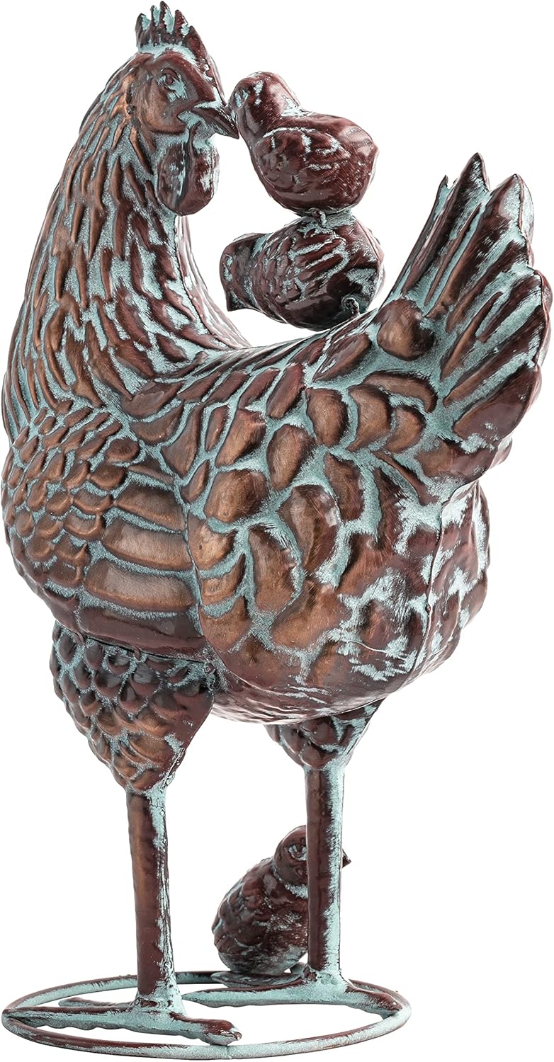 Metal Mother Hen and Chicks Statue for Yard and Garden,13.5" Lx18 H Outdoor Sculptures & Statues, Antique Metal Chicken Yard Art for Home Backyard Patio,Gift for Mom Grandma and Chicken Lovers