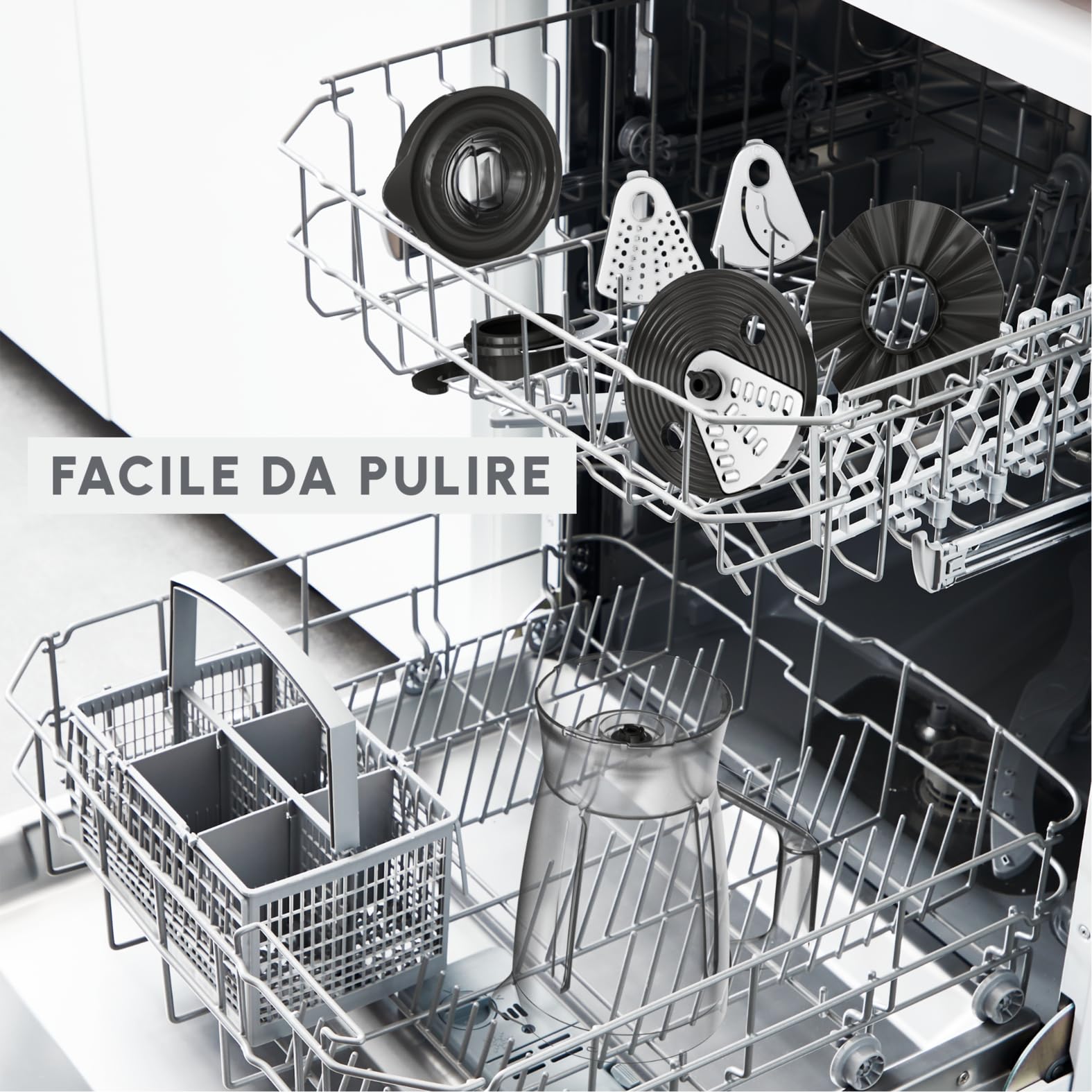 Robot da cucina multifunzione Moulinex Easy Force, 800 W, 25 funzioni, 2 velocità + Pulse, 6 accessori di cui 1 frullatore incluso, Compact FP247810, Blu notte