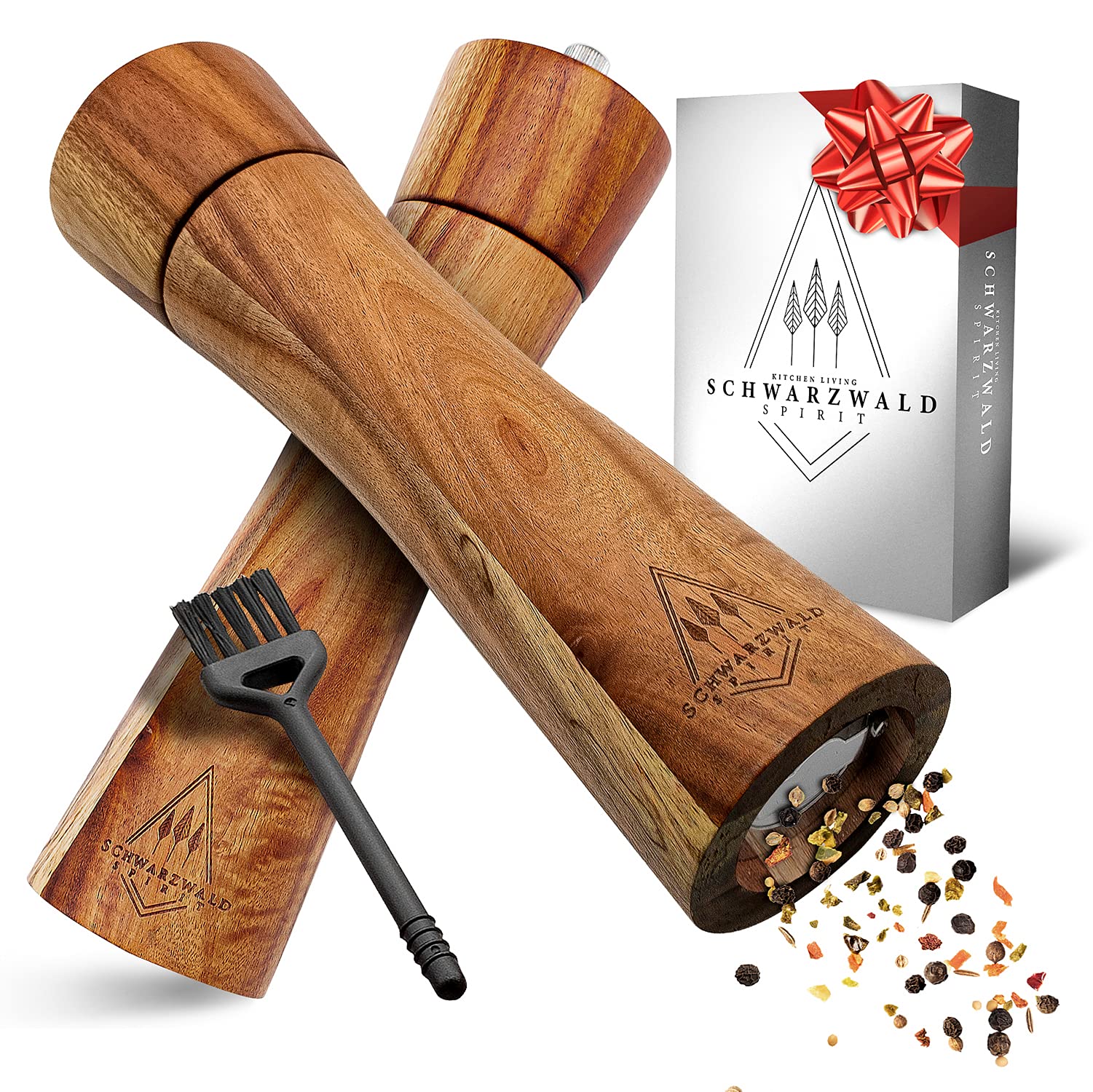 Set de Moulin à Poivre et à Sel en Bois d'Acacia - Salières et Poivrières Manuelles, Rangement et Organisation de Cuisine – 21 cm