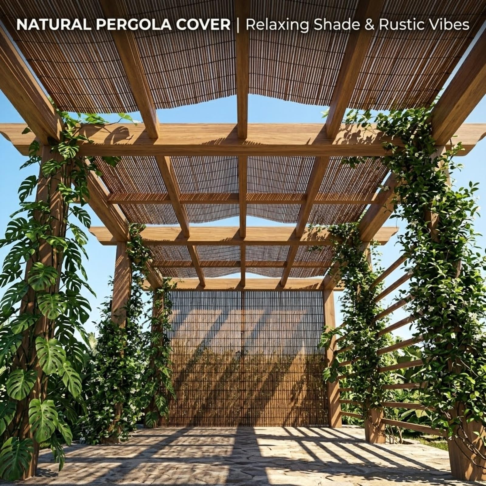 Cañizo Natural para Ocultación Jardín Exterior, Valla de Caña para Terraza y Balcón, Cubre Vallas para Jardín, Paneles Ocultación, Cercado Privacidad, Robusto(Natural,61x1524cm(2x50ft))