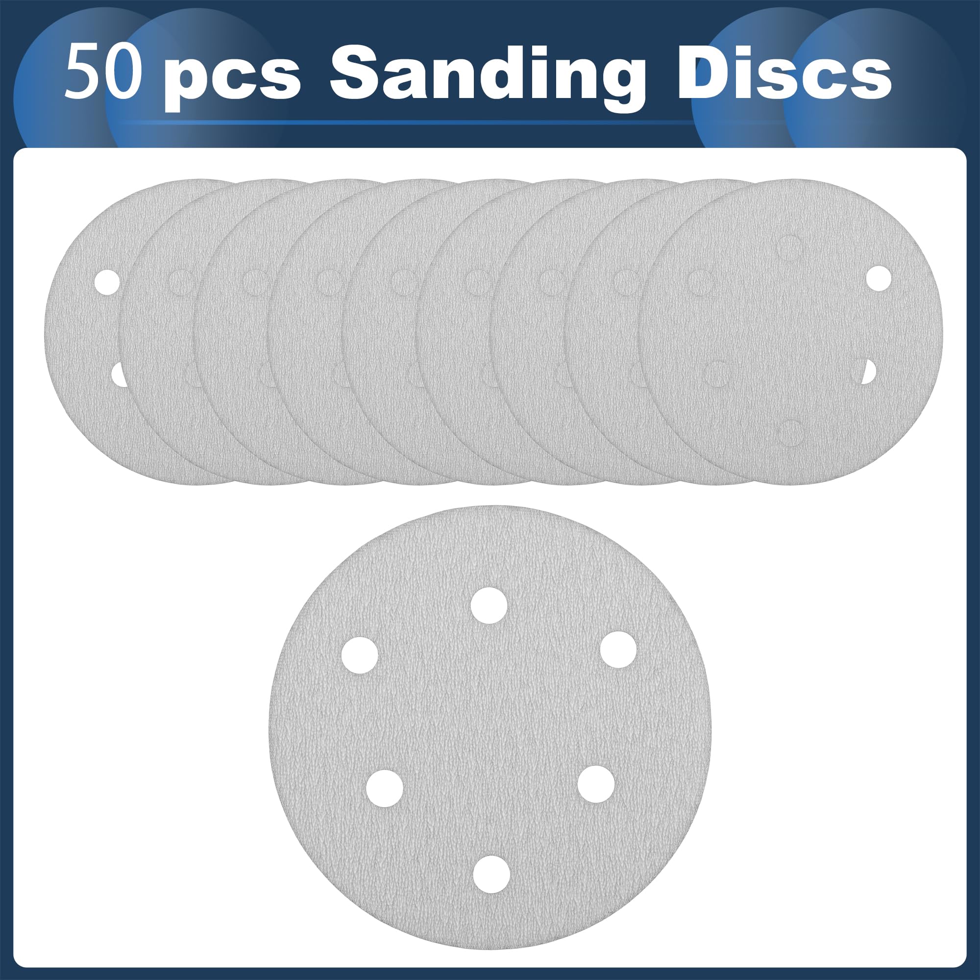 INFINAUTO Sanding Discs, 4.92" 6 Hole 800 Grit Automotive Repair Round Hook and Loop Sandpaper Aluminum Oxide White, 50 Pcs - Image 4