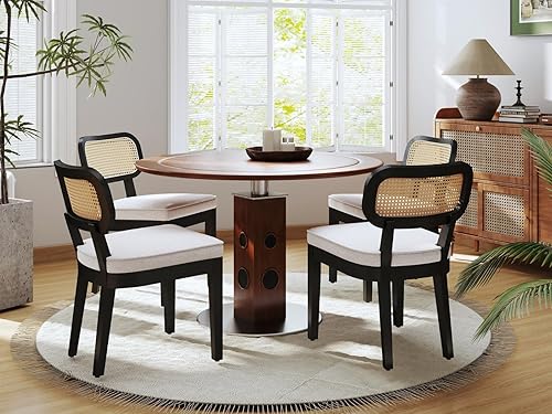 Miniatura 3 de Juego de 2 sillas de comedor de ratán de granja, sillas modernas de cocina y comedor de madera con respaldo de caña, cómodo asiento tapizado de