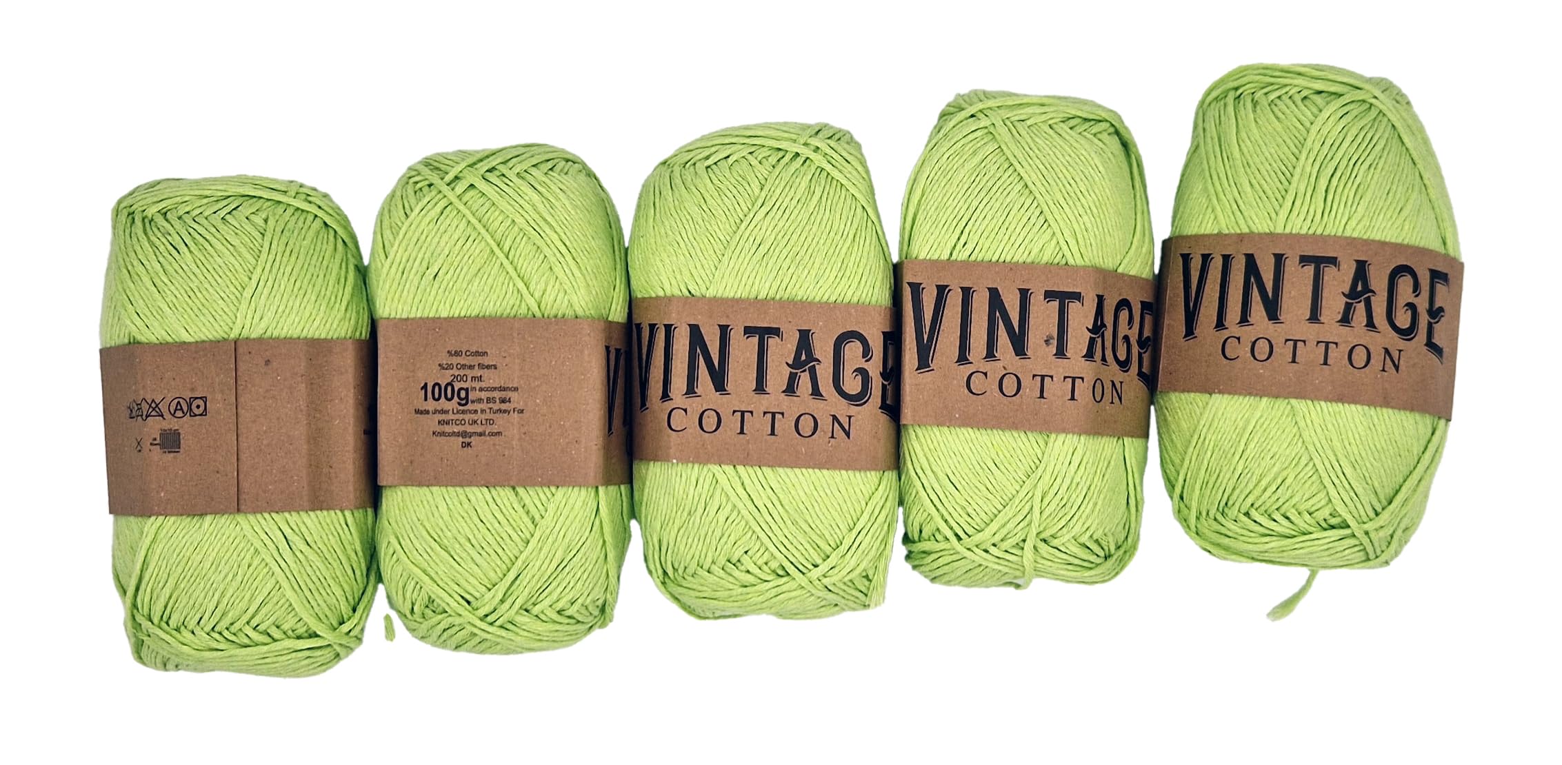 5 x Vintage Cotton DK 100g Crochet & Knitting Yarn/Wool, 60 Colours to Choose from (V-43)