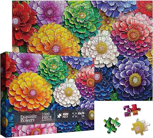 Miniatura 15 de Hermosos rompecabezas de paisaje de flores para adultos de 1000 piezas, rompecabezas de flores silvestres con botella colorida, rompecabezas de arte