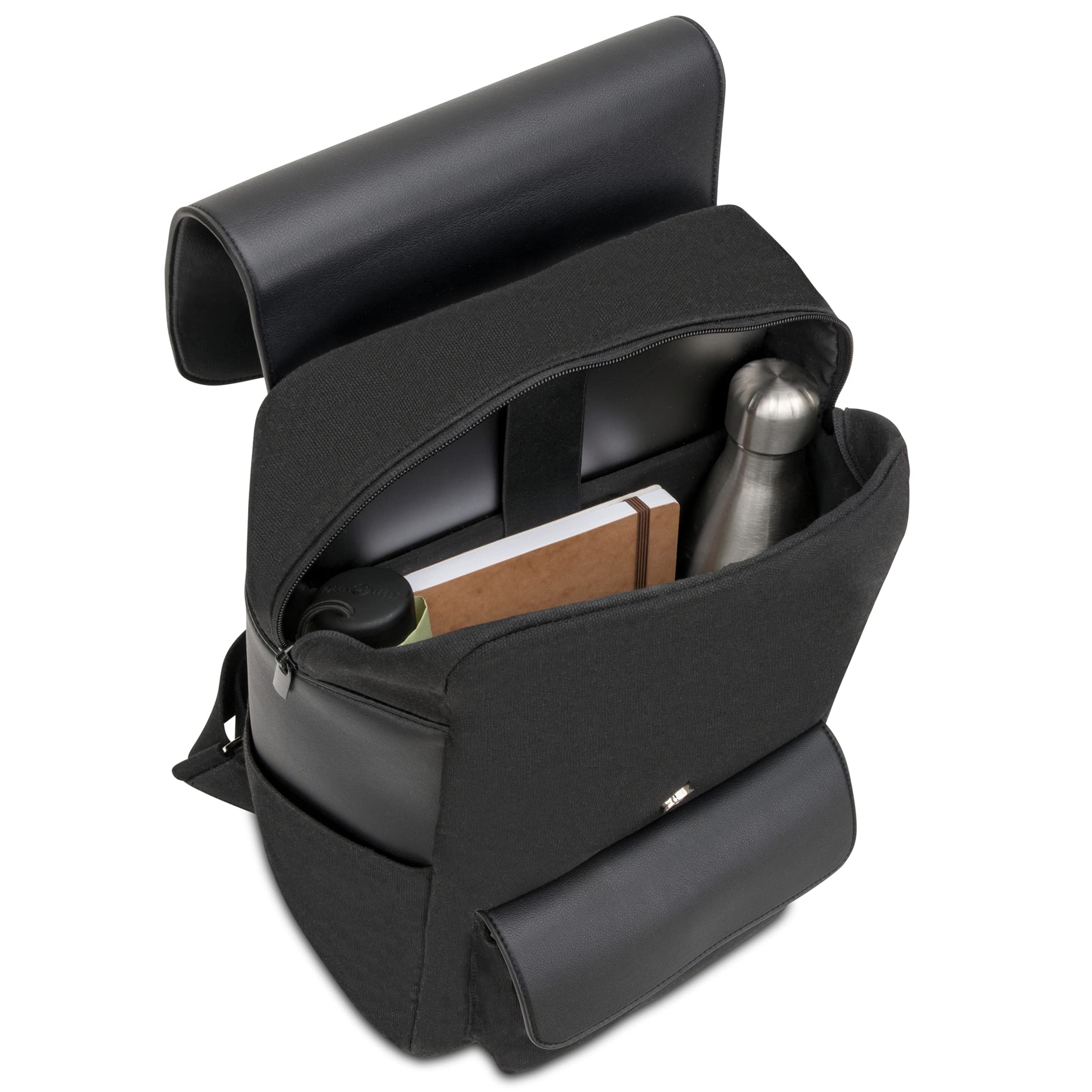 Expatrié Zaino da Donna Ella Nero - in Tela di Cotone ed Ecopelle - Zainetto Elegante ideale per Ufficio da 15l con Chiusura Magnetica e Zip