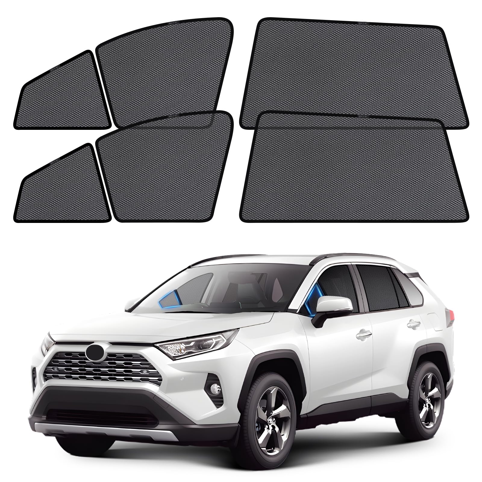ZATOOTO Pare-soleil pour fenêtre de voiture pour Toyota RAV4 2019-2024, pare-soleil pour bébé, pare-soleil pour voiture, protection UV, intimité, ventilation et design sans insectes pour fenêtre