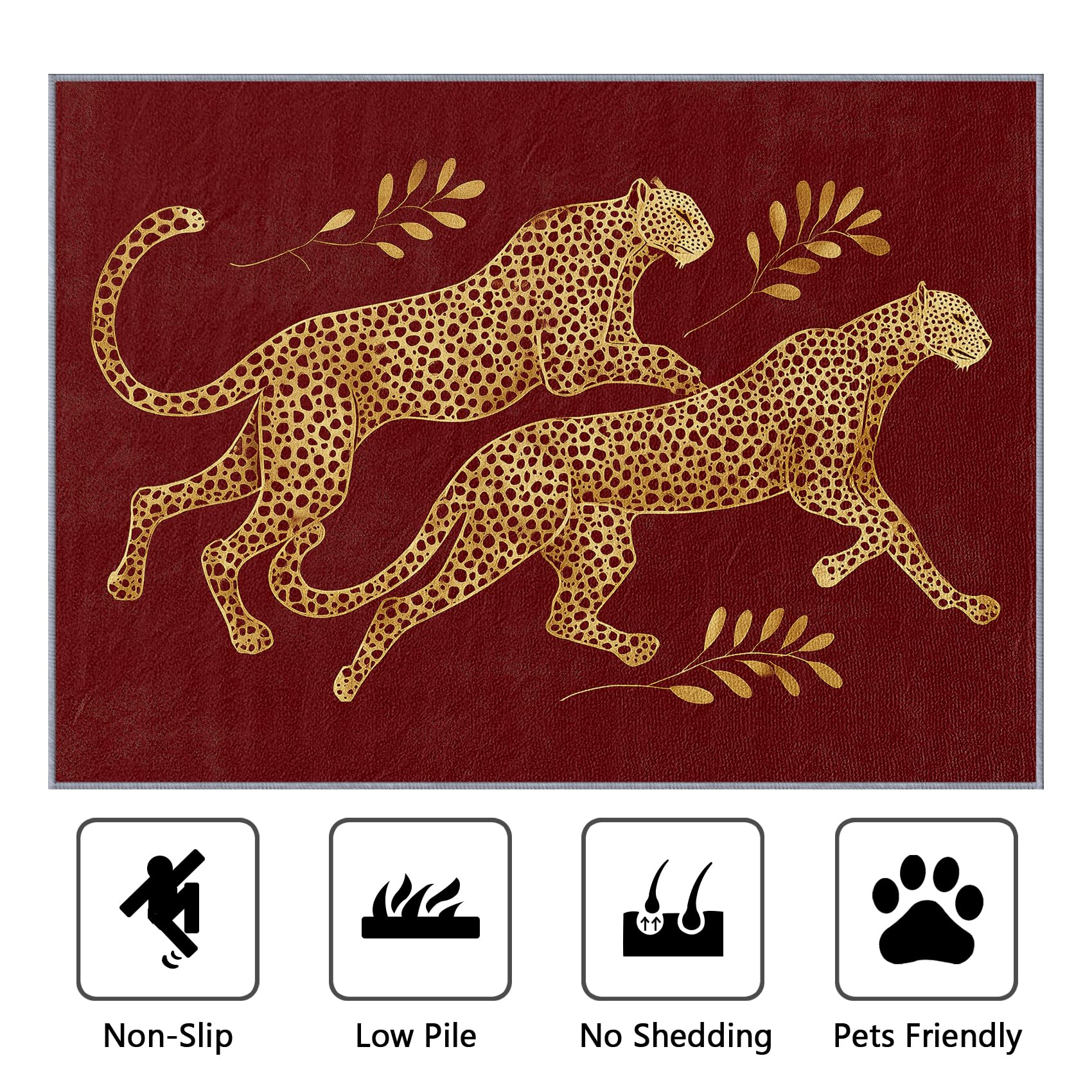Mistela Leoparden Teppich 200x200 cm Rot Gold