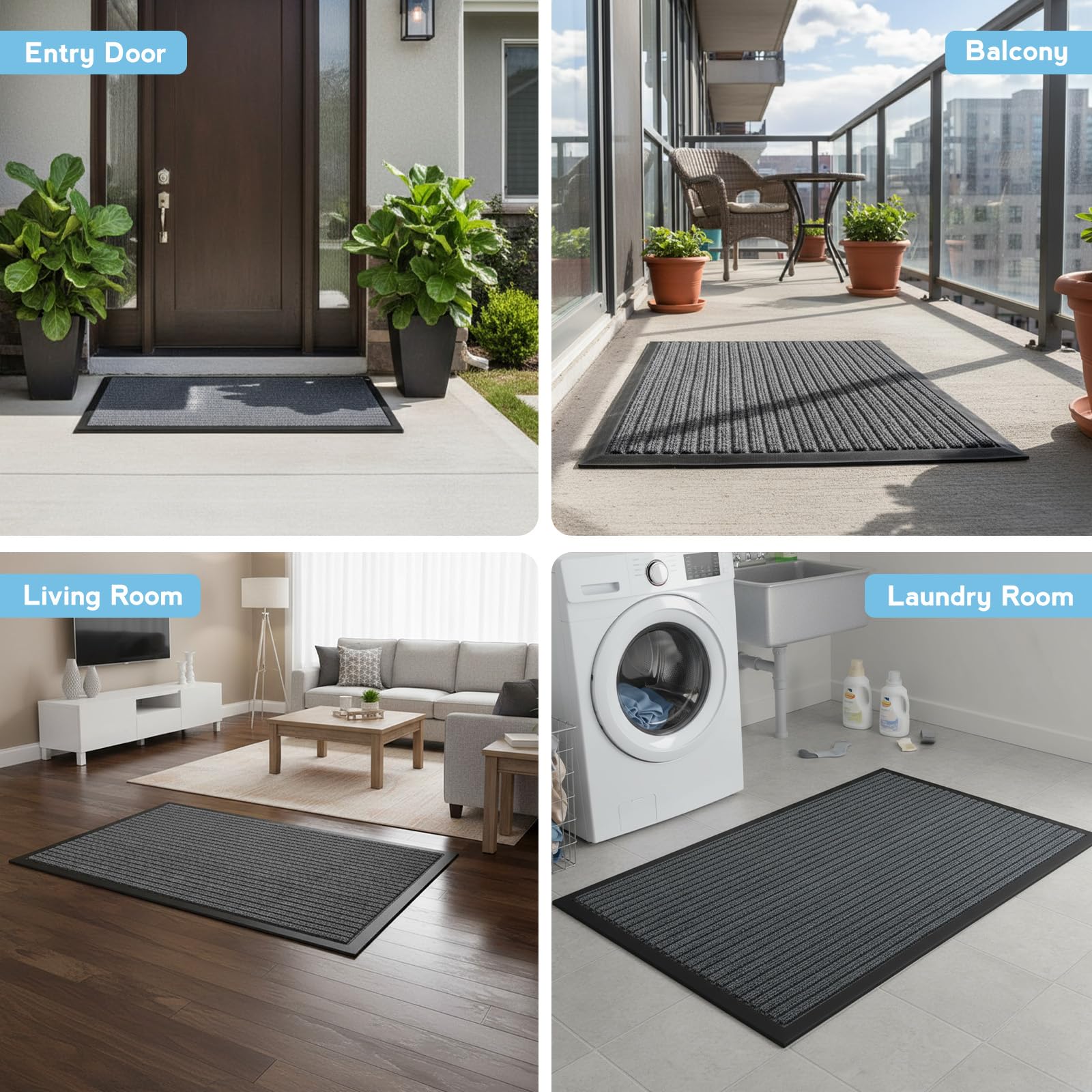 Cozary Zerbino per esterni, 43 x 75 cm, lavabile, estremamente antiscivolo e durevole, per ingresso, porta di casa, patio, corridoio, giardino (grigio)