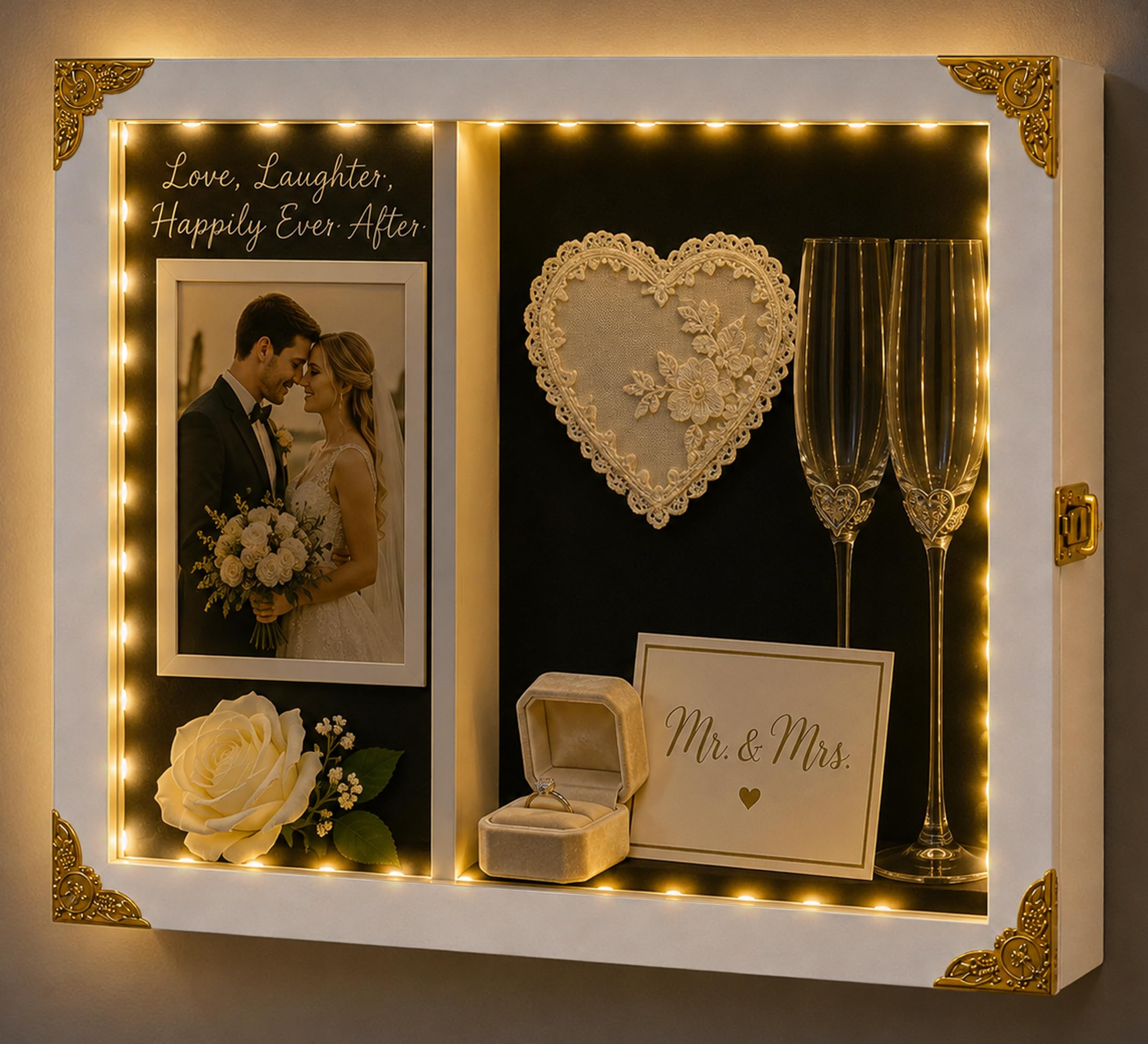 Large Lighted Shadow Box Display Case with Shelves, White